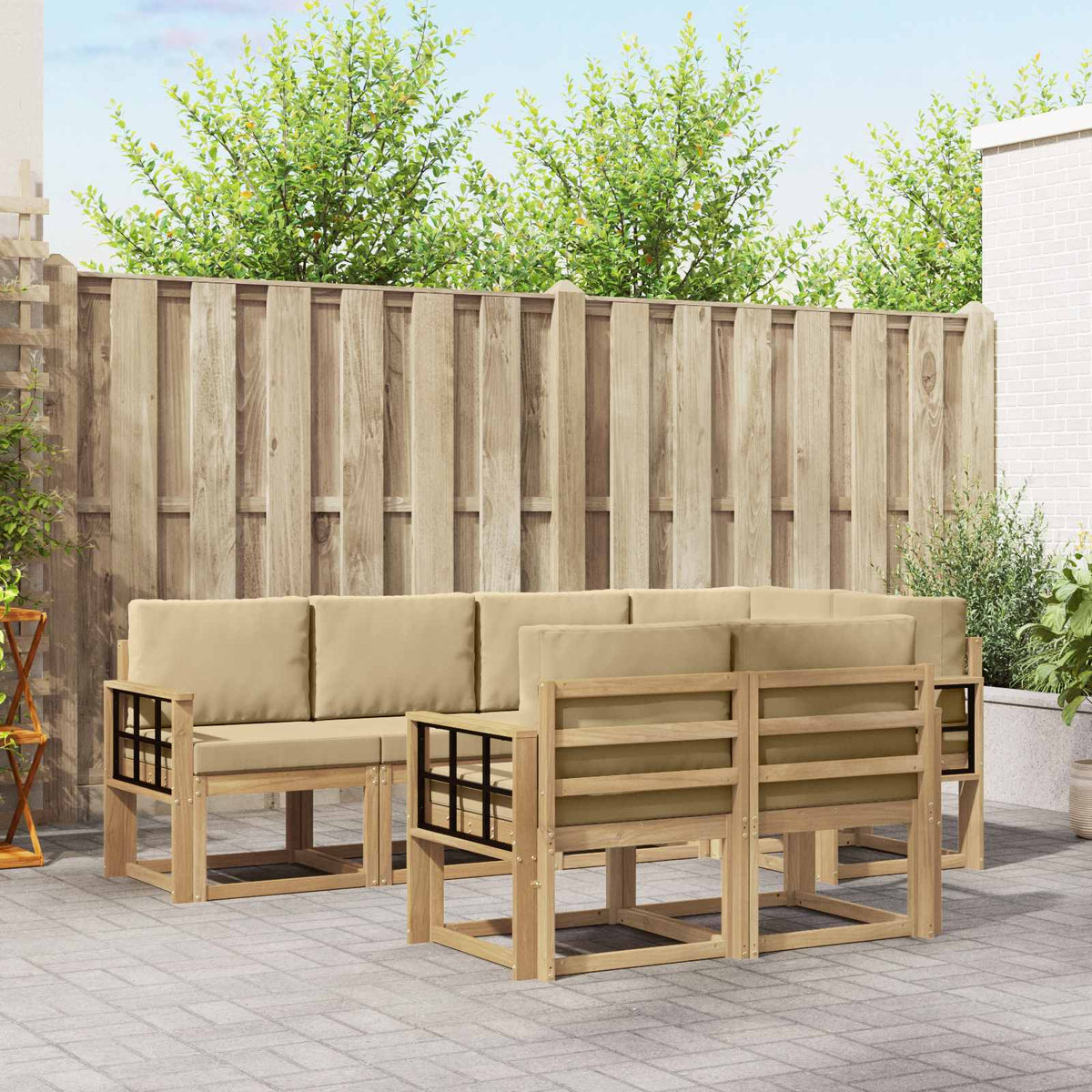Set vanjskih sofa 7 kom. Bijela i bež Poliester Smeđa 247 x 128,5 x 73 cm