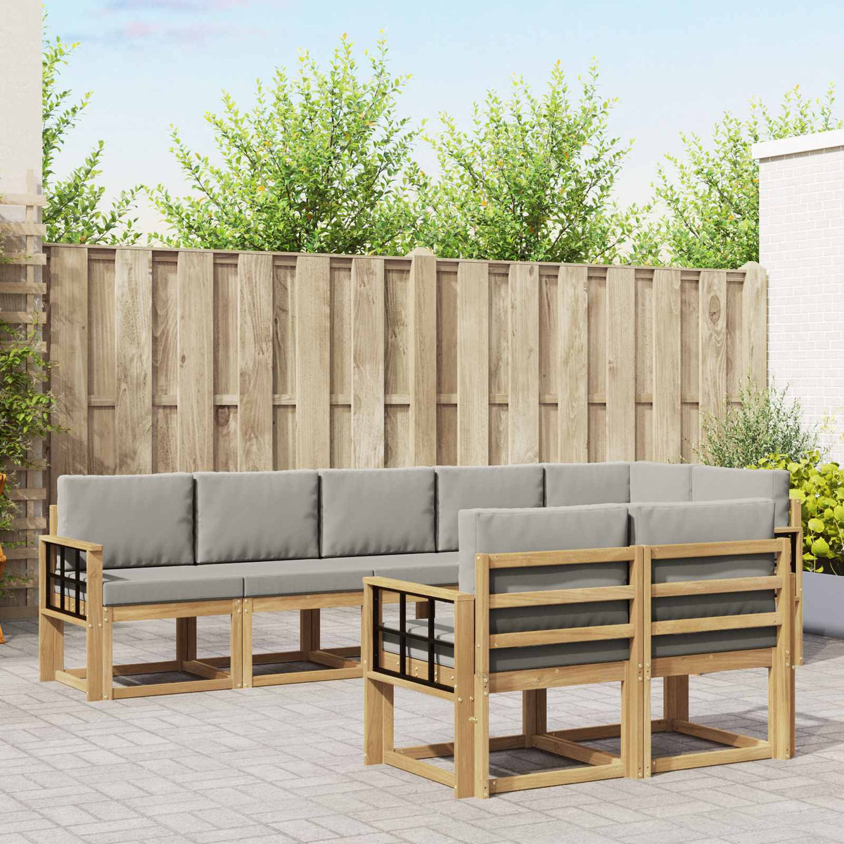 Set vanjskih sofa 8 kom. Bijela i svjetlosiva Smeđa 306 x 128,5 x 73 cm