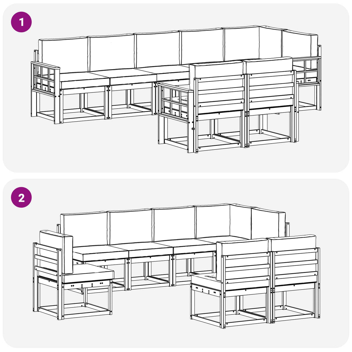 Set vanjskih sofa 8 kom. Bijela i svjetlosiva Smeđa 306 x 128,5 x 73 cm