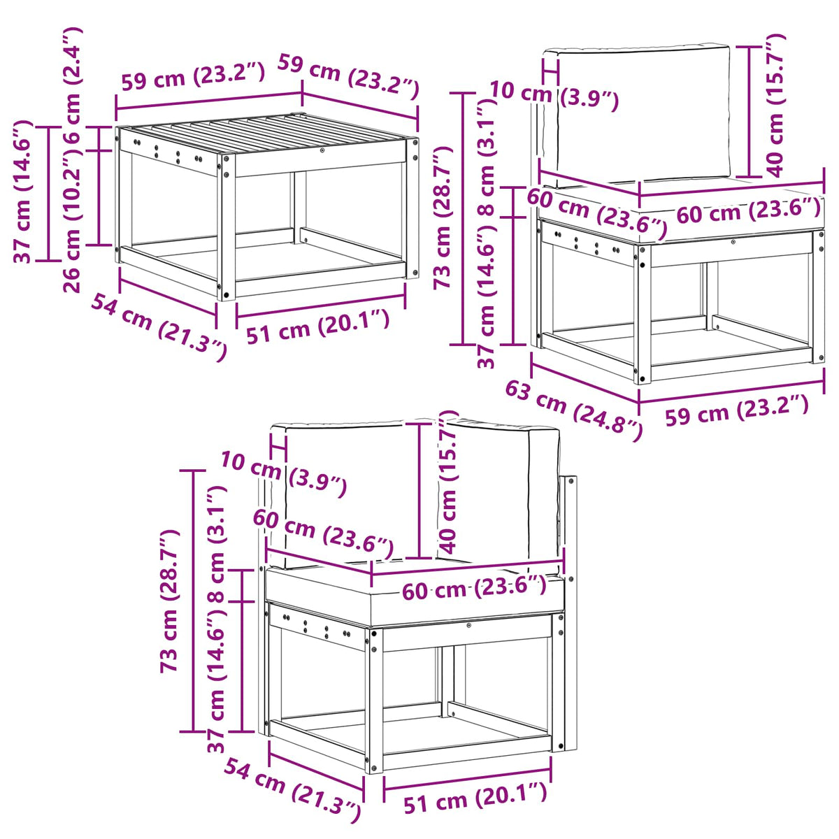 Set vanjskih sofa 9 kom. Bijela i antracit Poliester Smeđa 59 x 59 x 37 cm