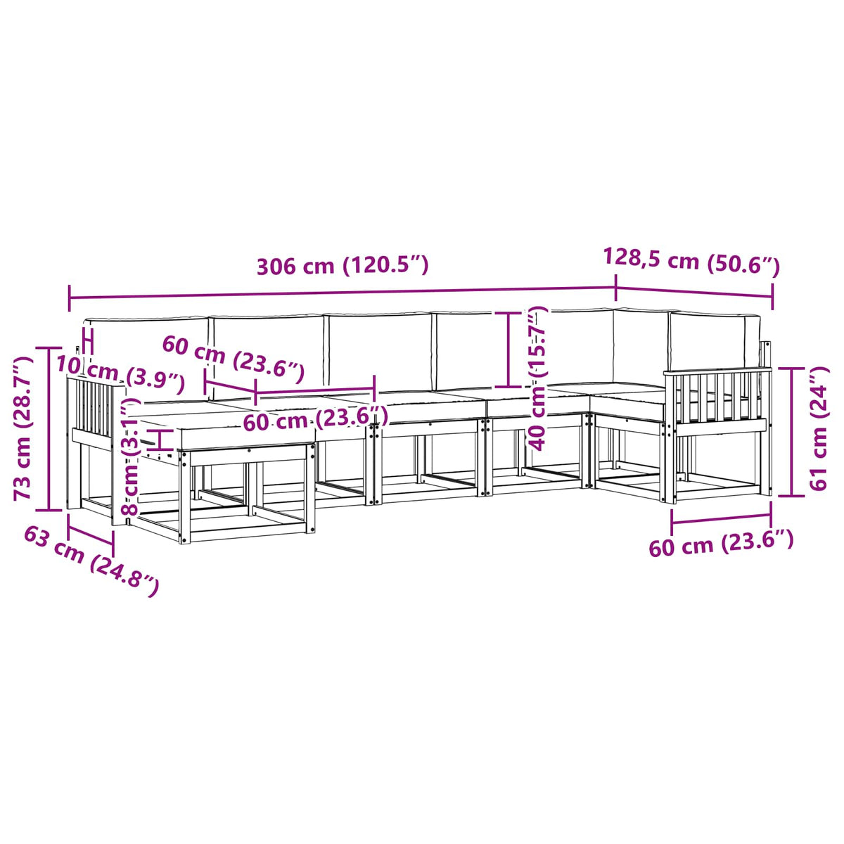 Set vanjskih sofa 7 kom. Bijela i antracit Poliester Smeđa 306 x 128,5 x 73 cm