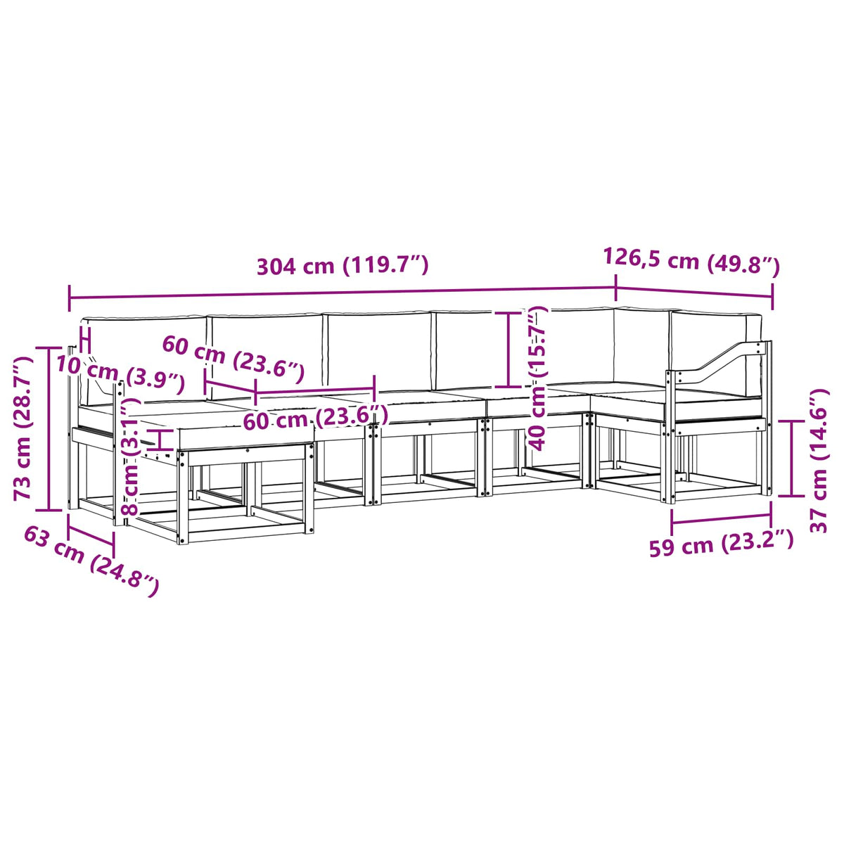 Set vanjskih sofa 7 kom. Bijela i antracit Poliester Smeđa 304 x 126,5 x 73 cm
