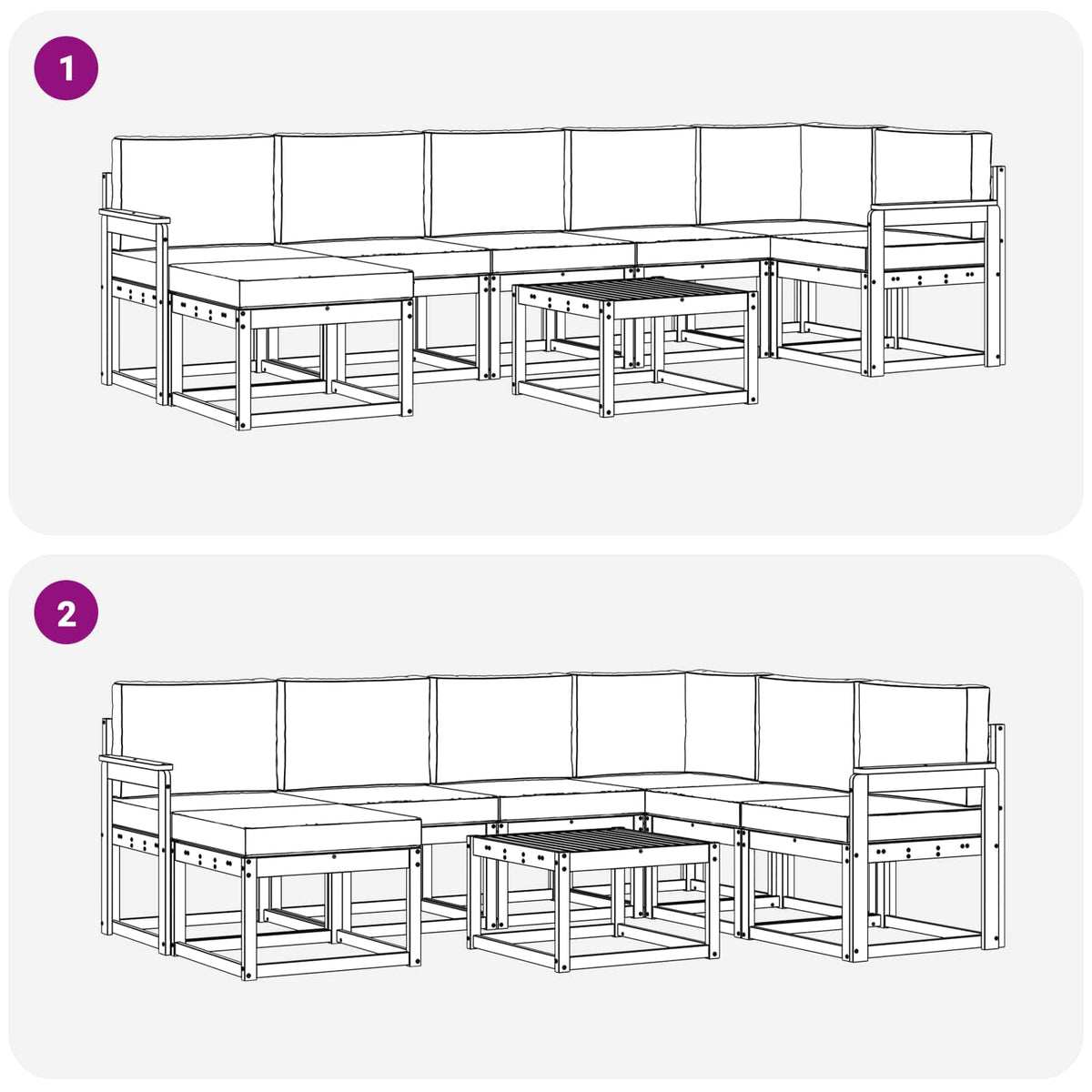 Set vanjskih sofa 8 kom. Bijela i svjetlosiva 59 x 59 x 37 cm
