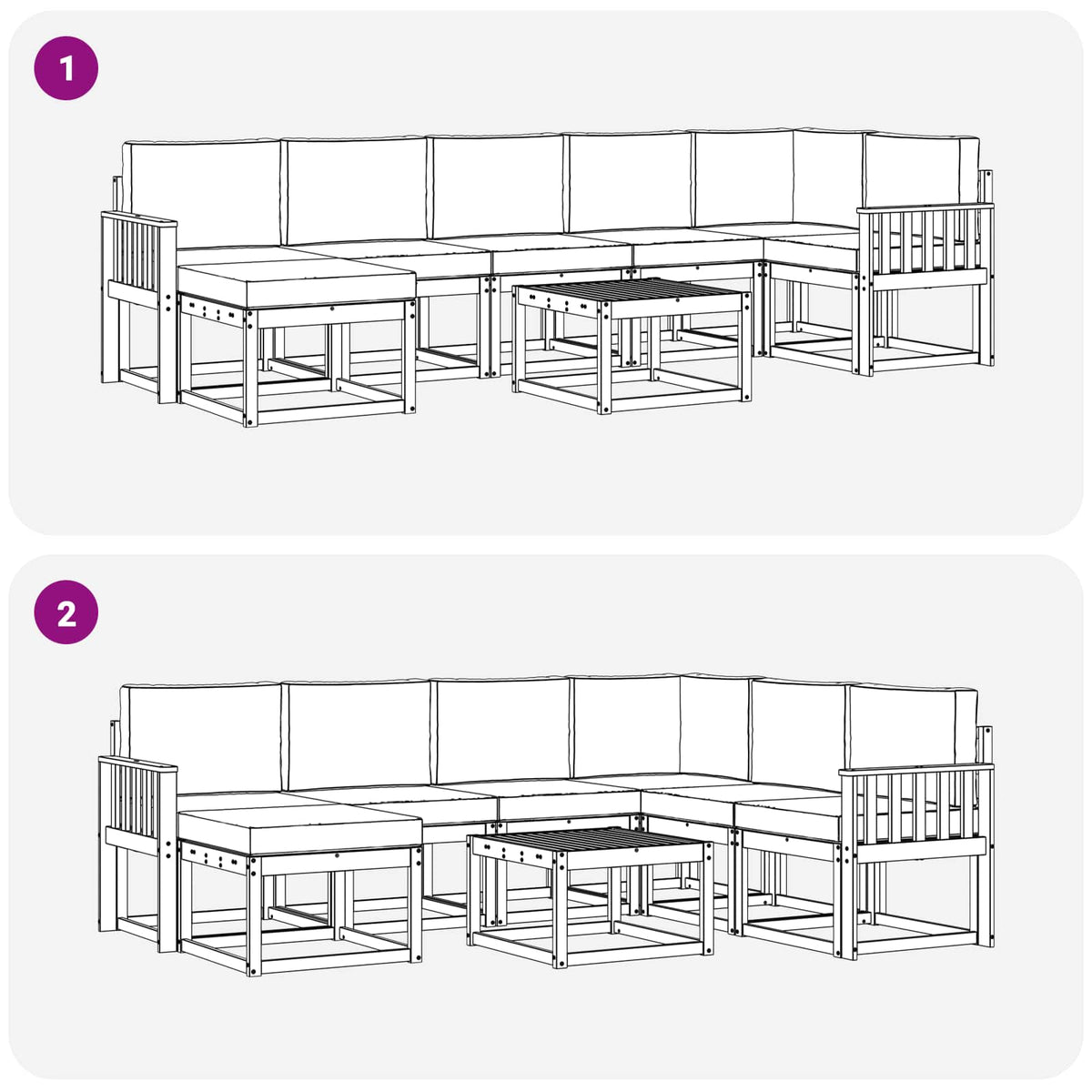 Set vanjskih sofa 8 kom. Bijela i svjetlosiva 59 x 59 x 37 cm