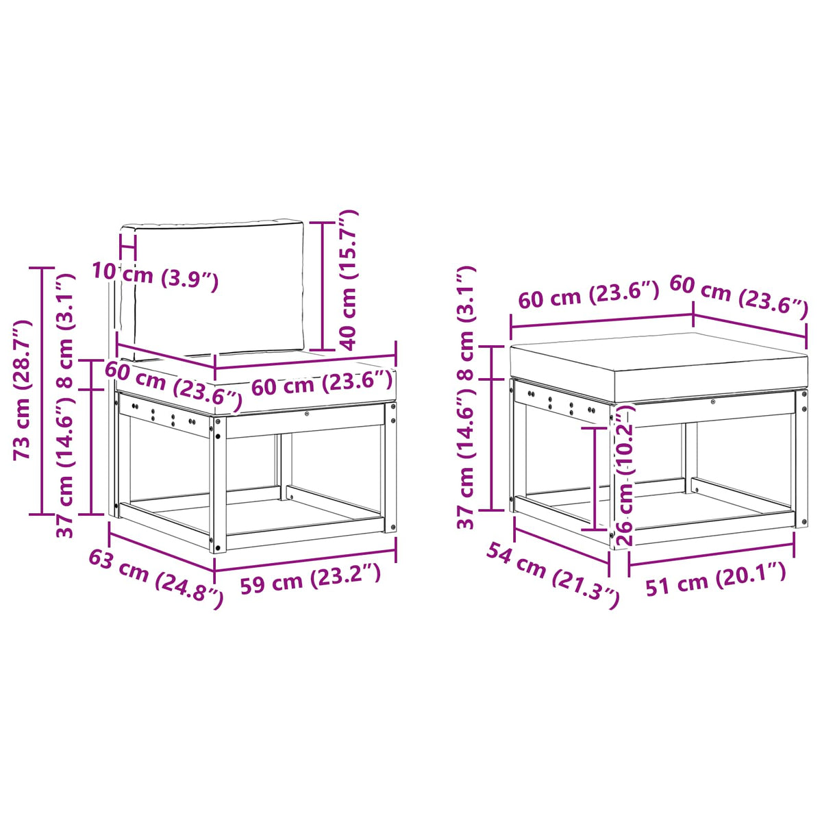 Set vanjskih sofa 6 kom. Bijela i svjetlosiva Smeđa 249 x 122,5 x 73 cm