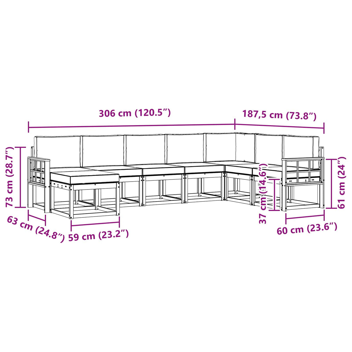 Set vanjskih sofa 8 kom. Bijela i krem Smeđa 306 x 187,5 x 73 cm