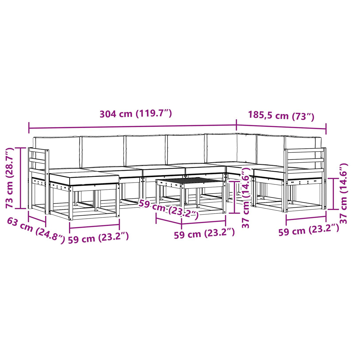 Set vanjskih sofa 9 kom. Bijela i bež Smeđa 59 x 59 x 37 cm