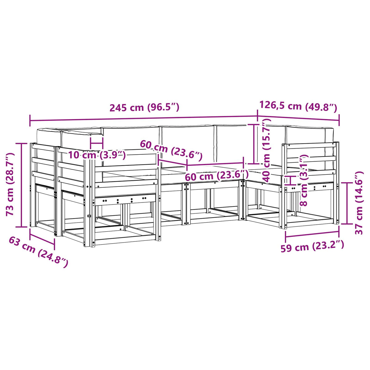 Set vanjskih sofa 6 kom. Bijela i antracit Smeđa 245 x 126,5 x 73 cm