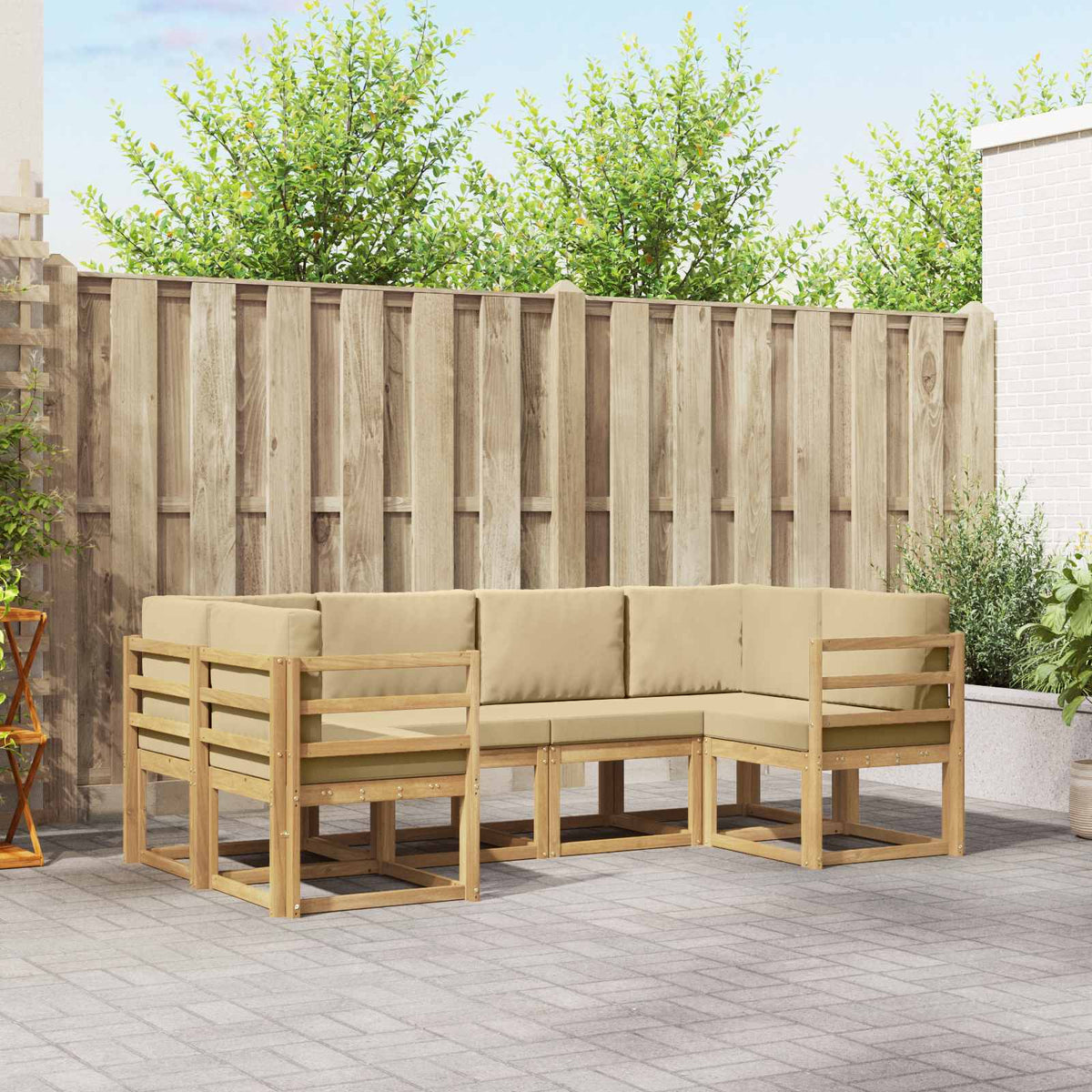 Set vanjskih sofa 6 kom. Bijela i bež Smeđa 245 x 126,5 x 73 cm
