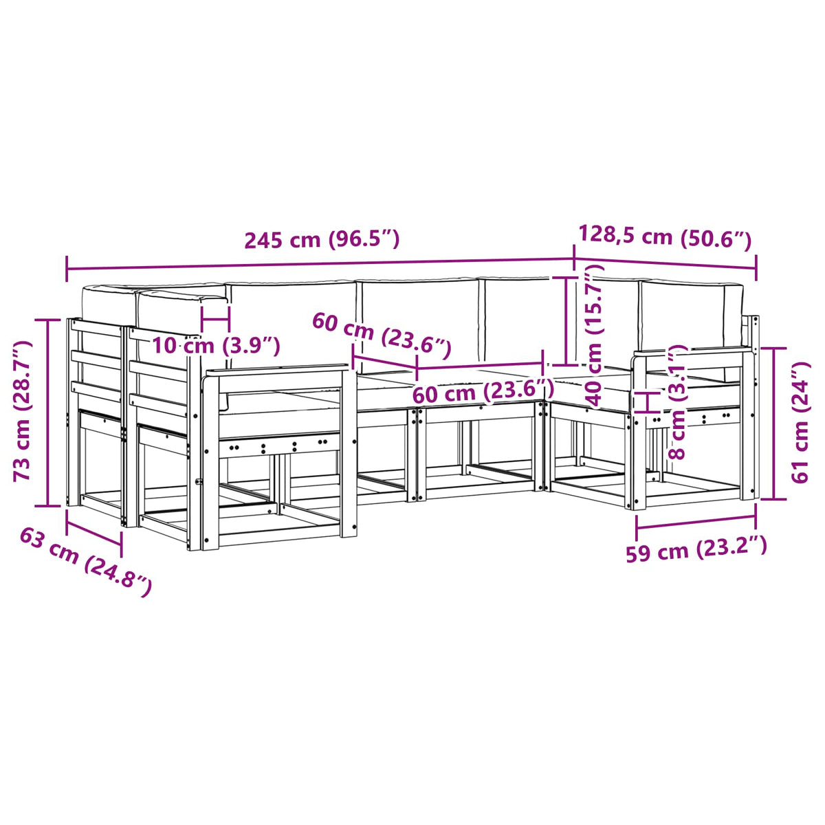 Set vanjskih sofa 6 kom. Bijela i krem Smeđa 245 x 128,5 x 73 cm