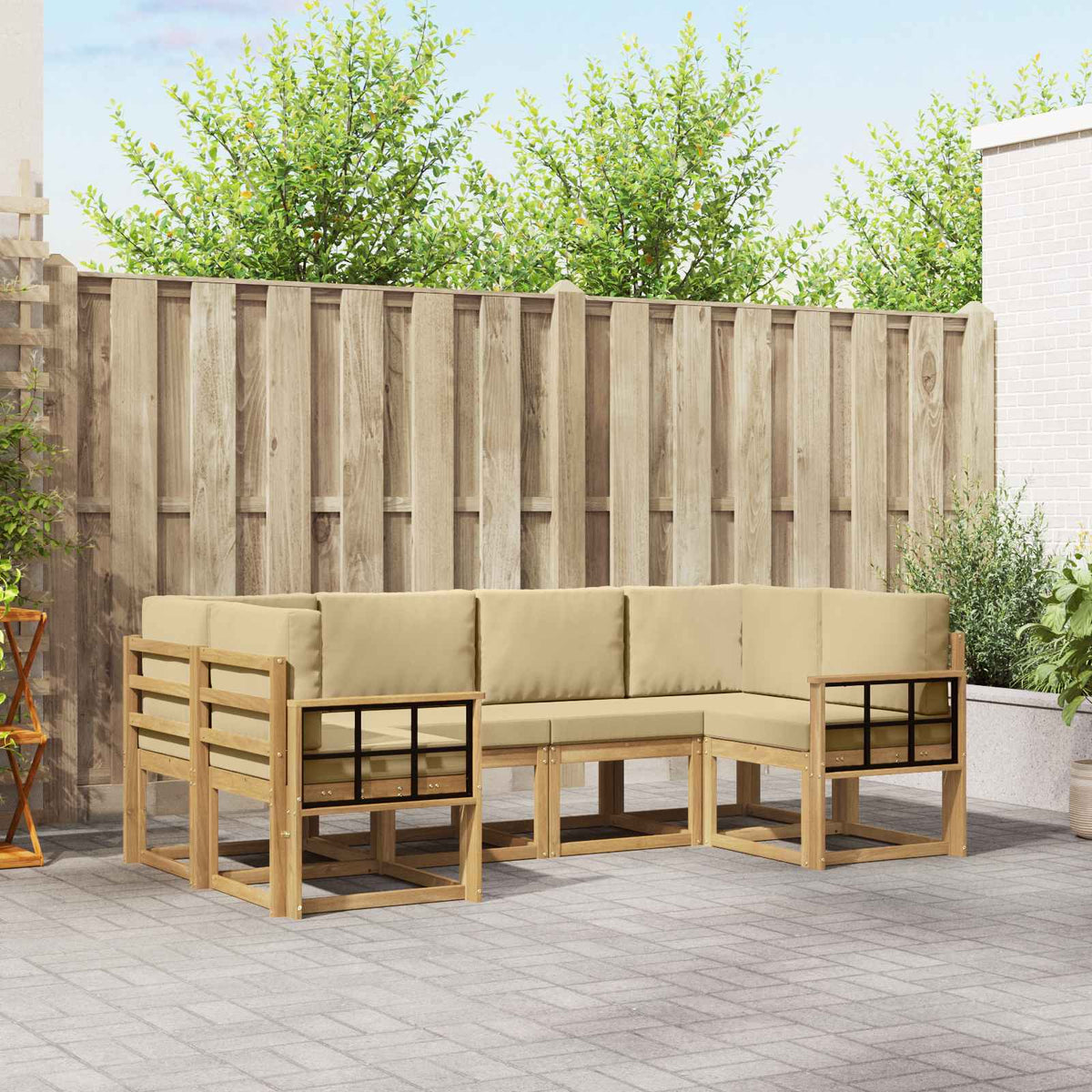 Set vanjskih sofa 6 kom. Bijela i bež Smeđa 245 x 128,5 x 73 cm
