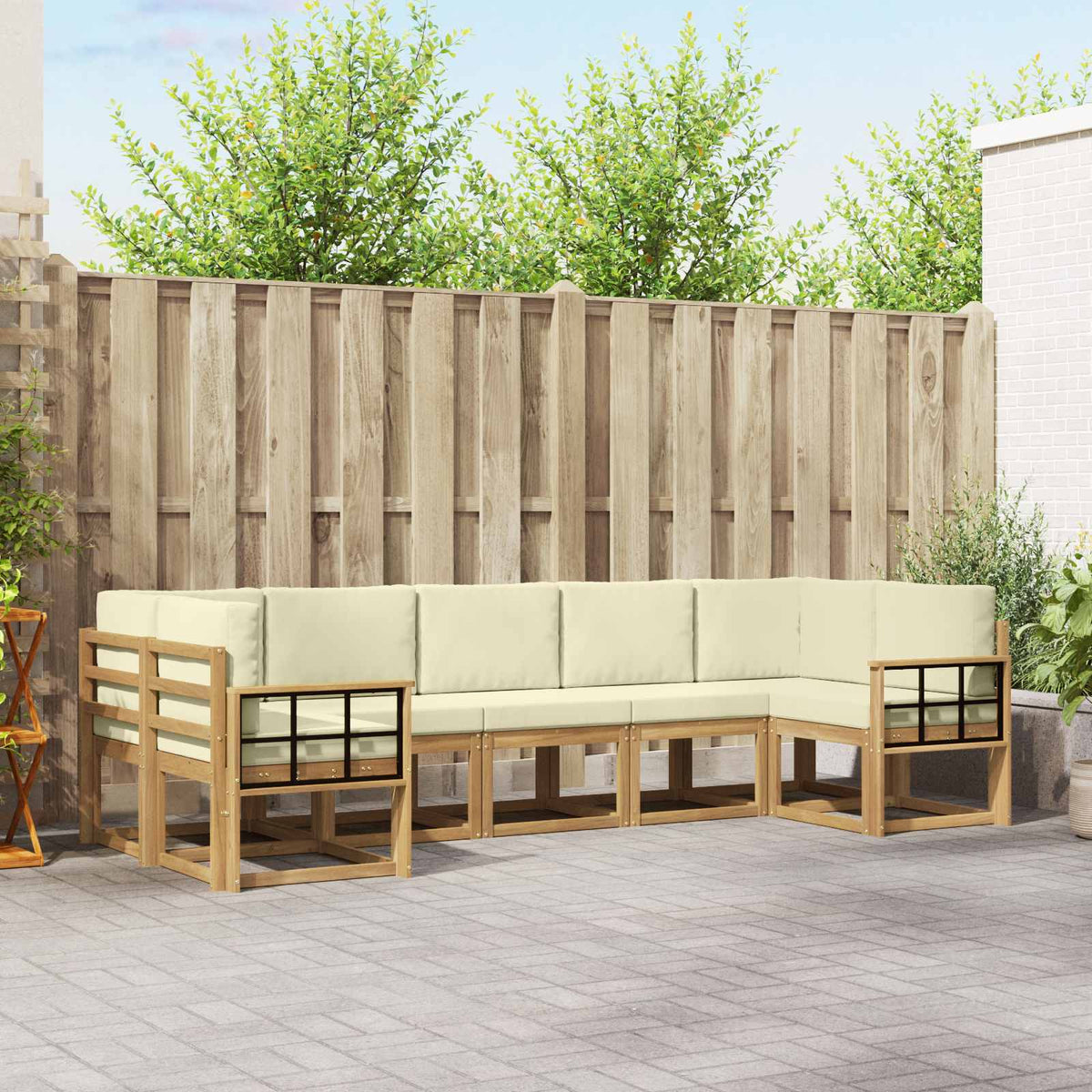 Set vanjskih sofa 7 kom. Bijela i krem Smeđa 304 x 128,5 x 73 cm
