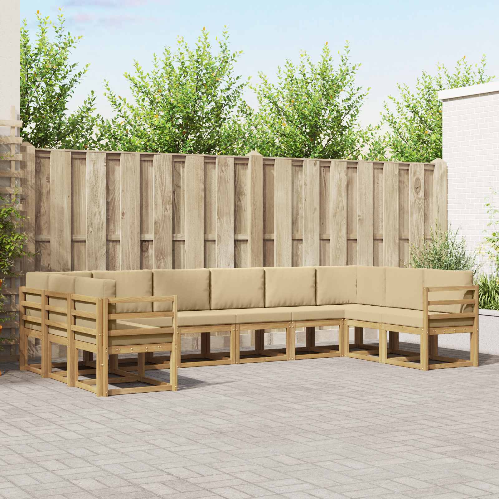 Set vanjskih sofa s jastukom 10 pcs Bijela i bež