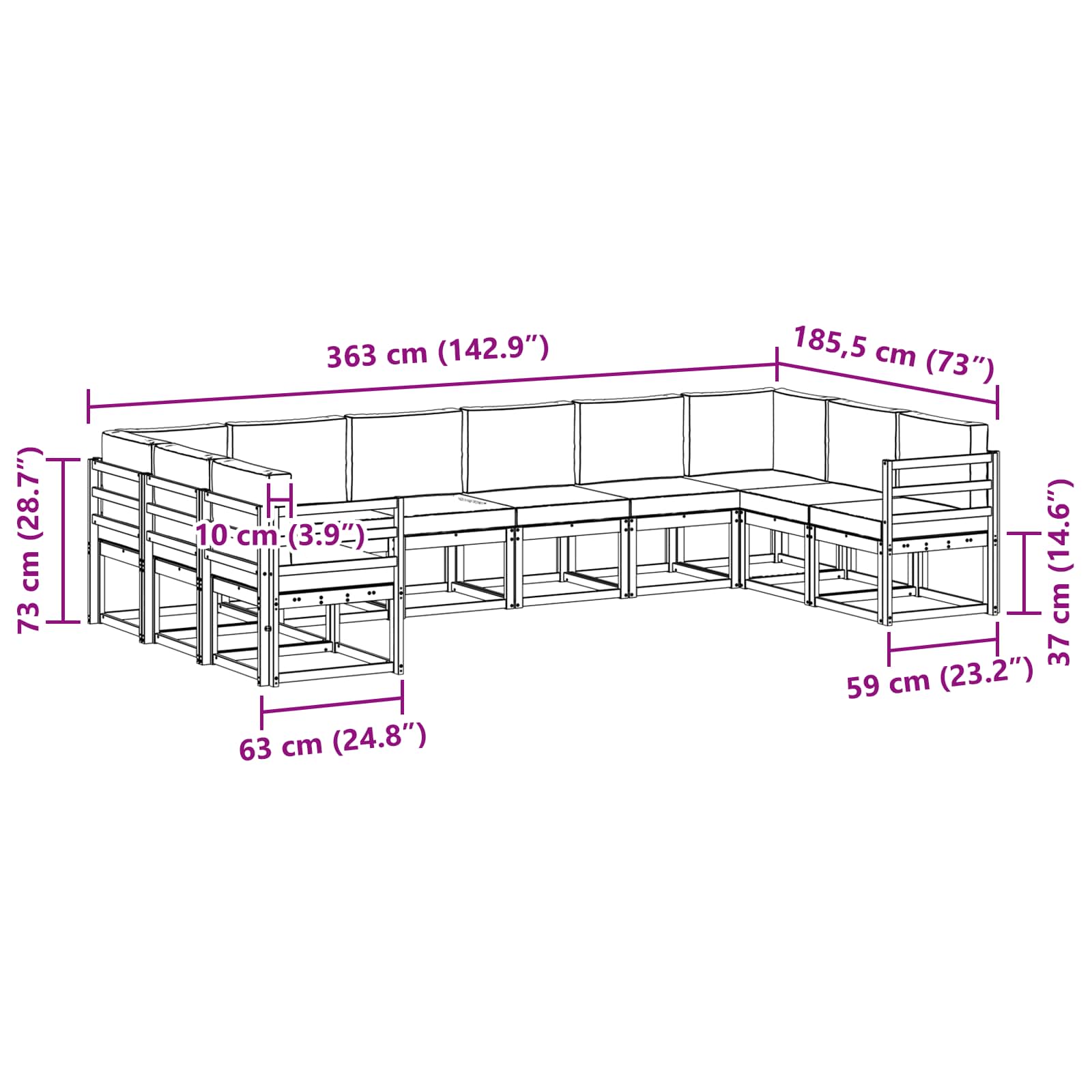 Set vanjskih sofa s jastukom 10 pcs Bijela i bež