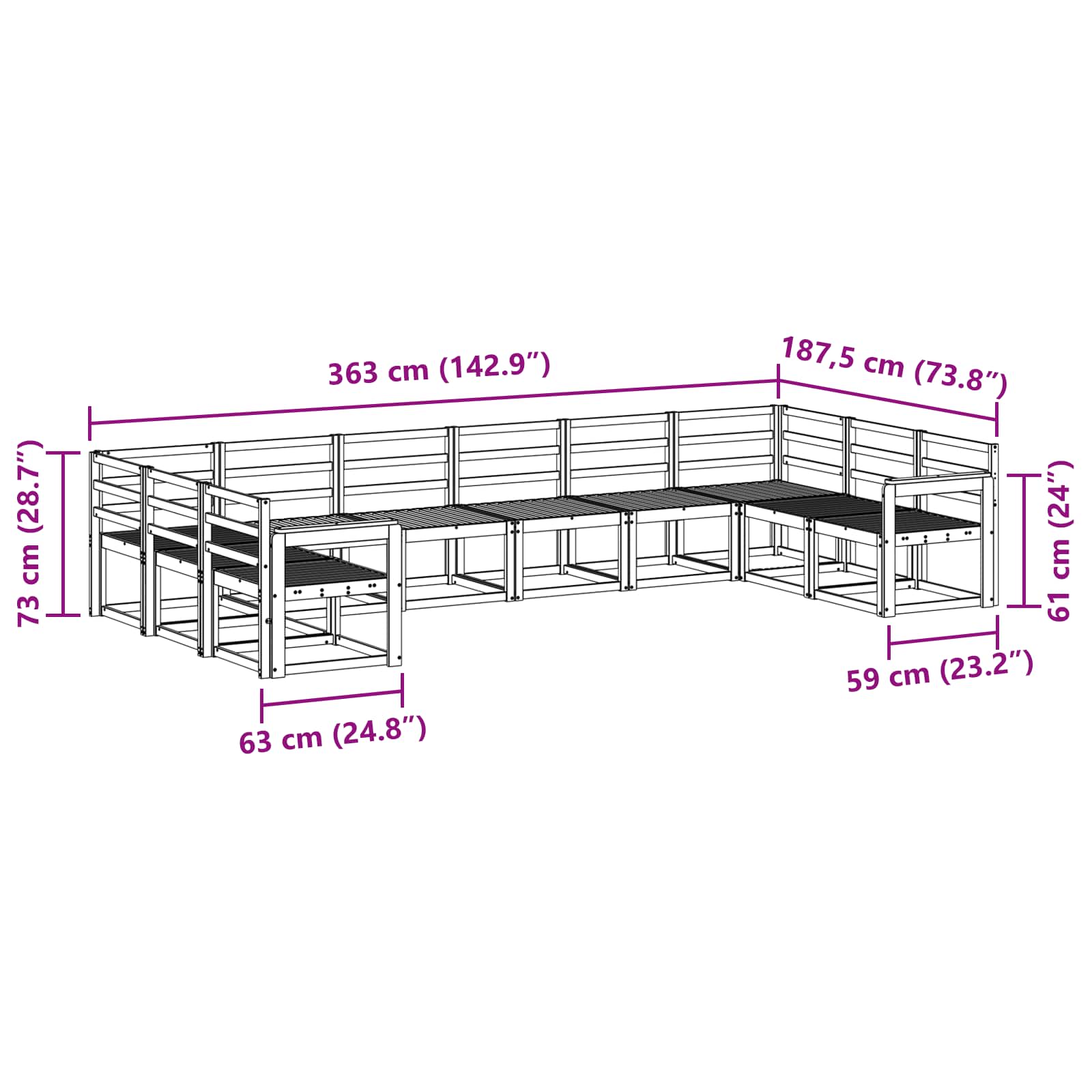 Set vanjskih sofa 10 pcs Bijela Čvrsto drvo akacije