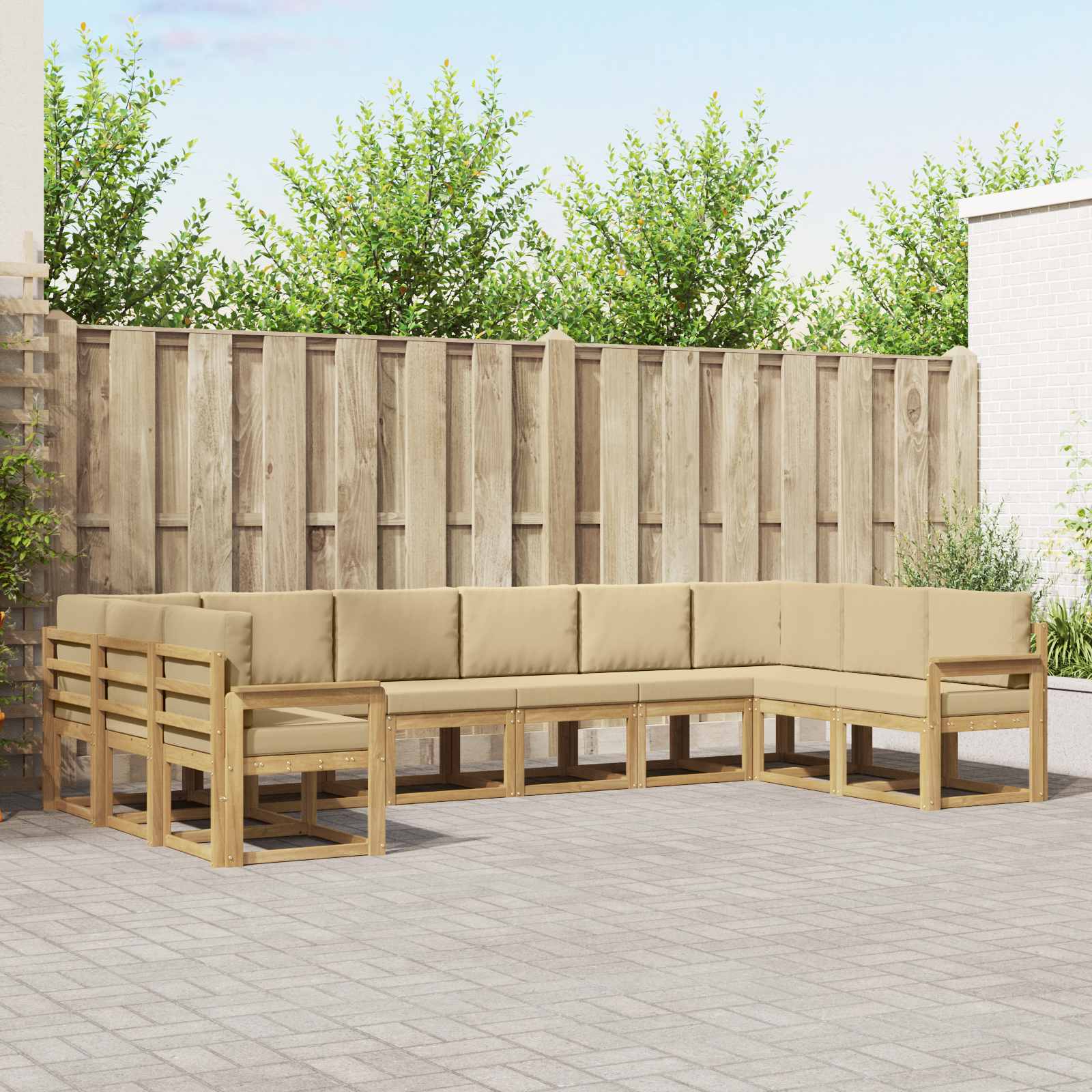 Set vanjskih sofa s jastukom 10 pcs Bijela i bež