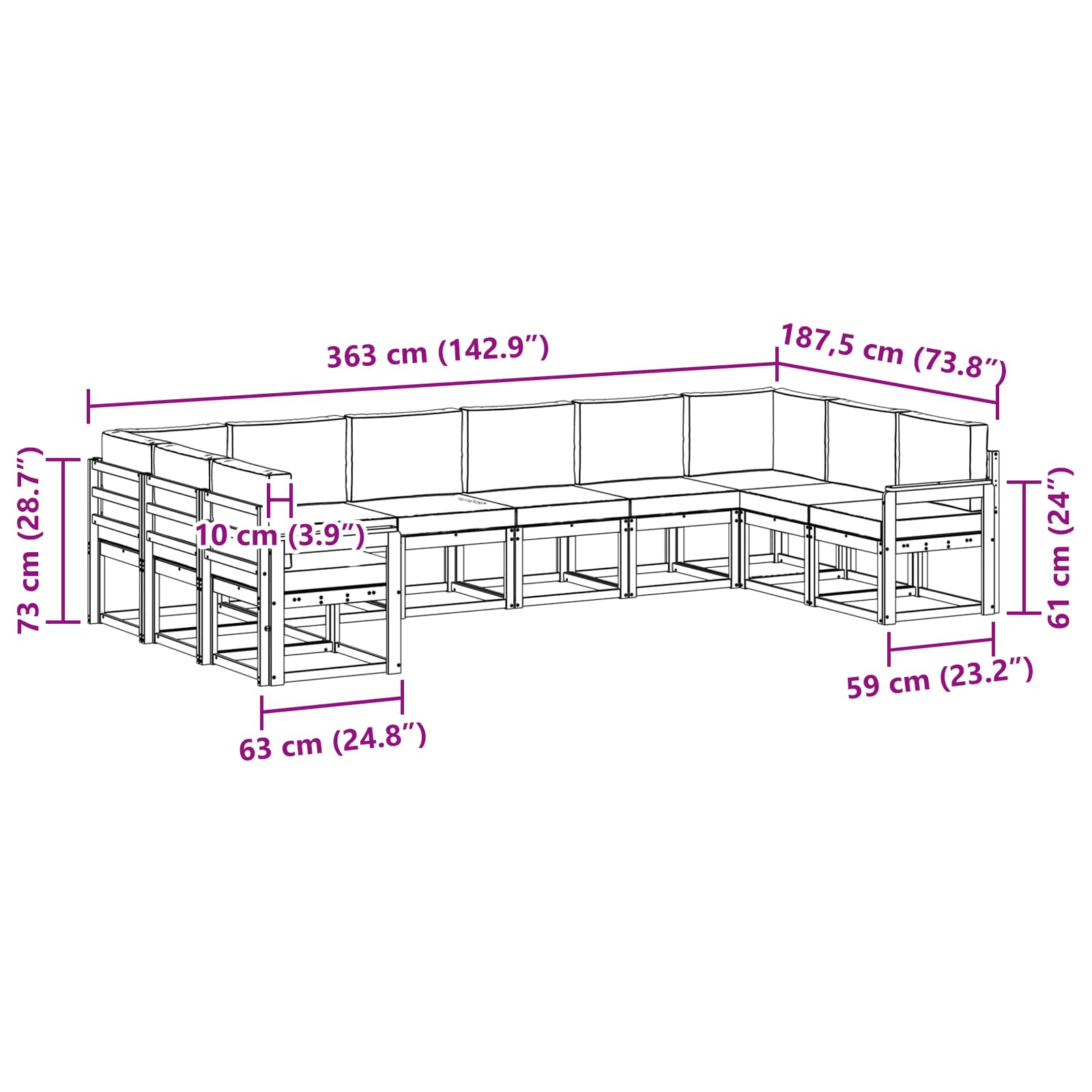 Set vanjskih sofa s jastukom 10 pcs Bijela i bež