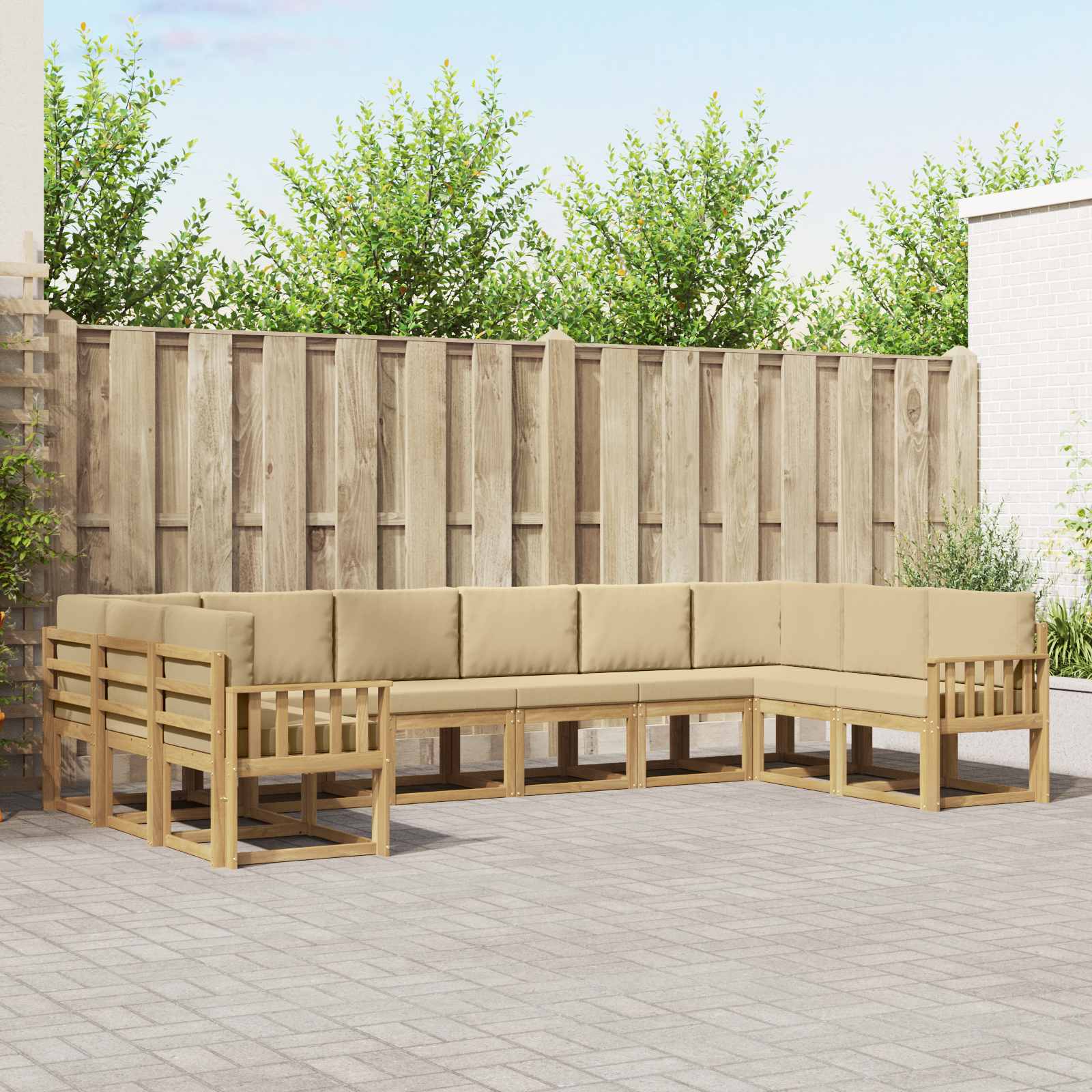 Set vanjskih sofa s jastukom 10 pcs Bijela i bež