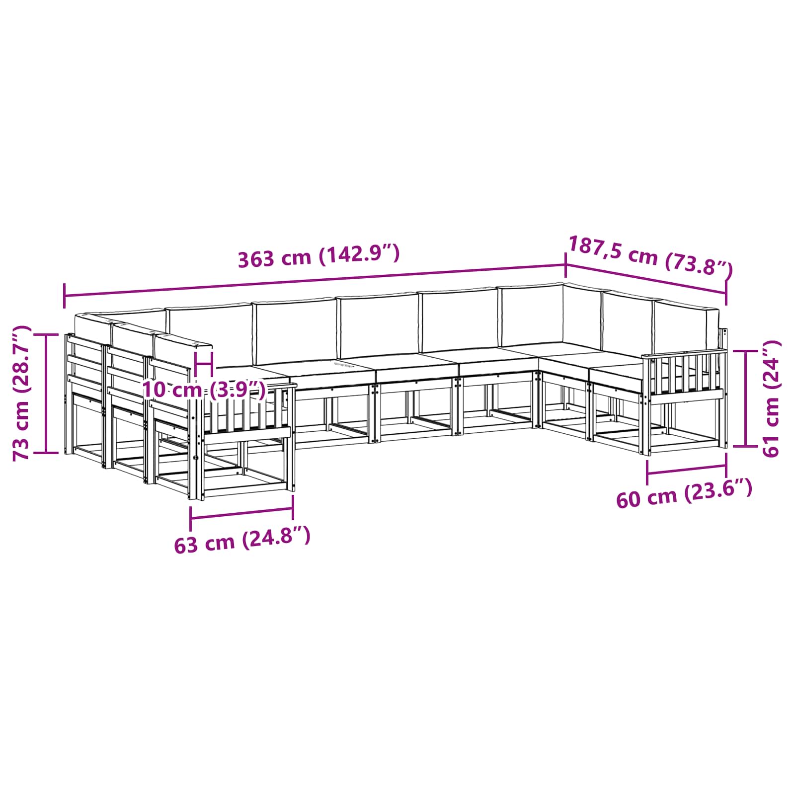 Set vanjskih sofa s jastukom 10 pcs Bijela i bež