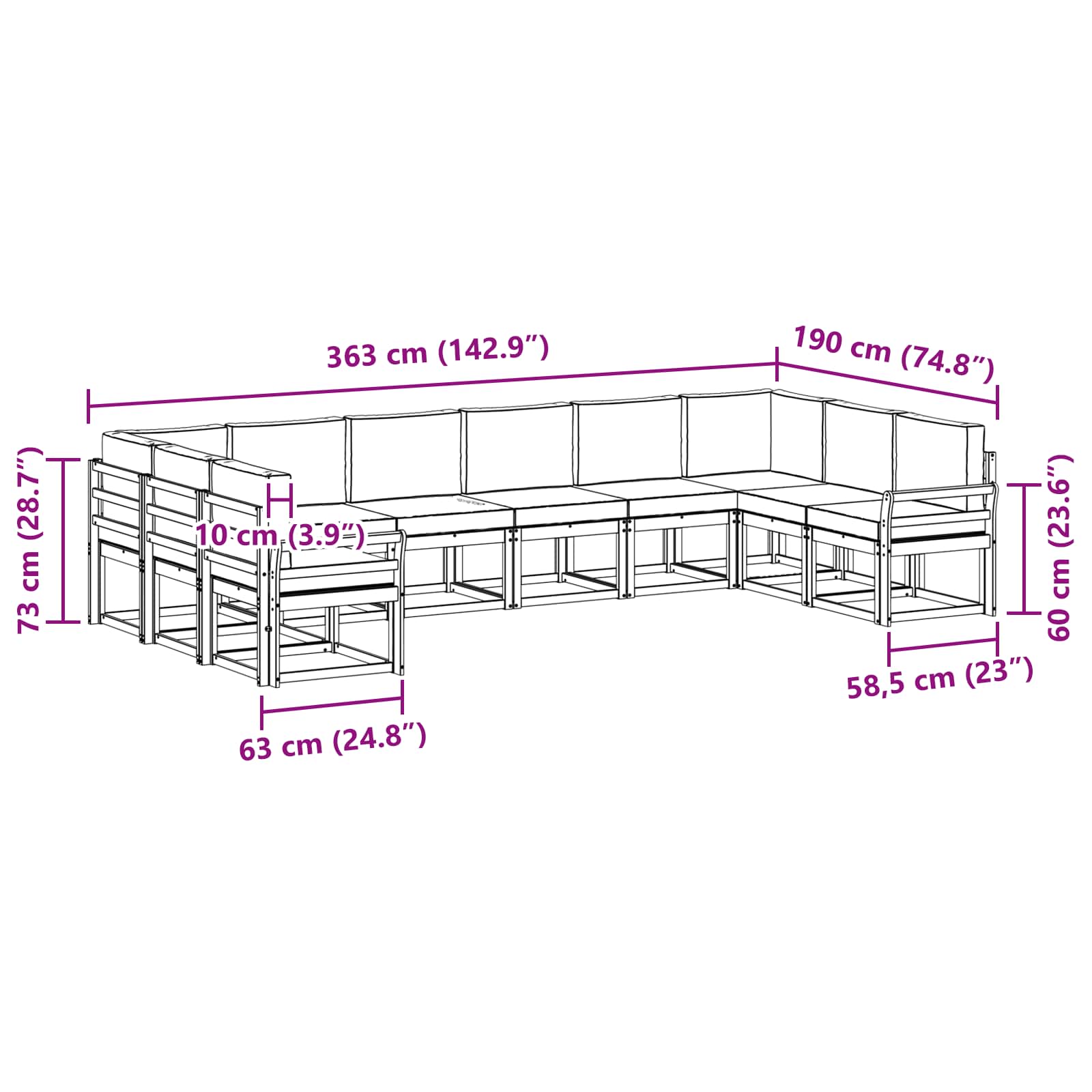 Set vanjskih sofa s jastukom 10 pcs Bijela i bež