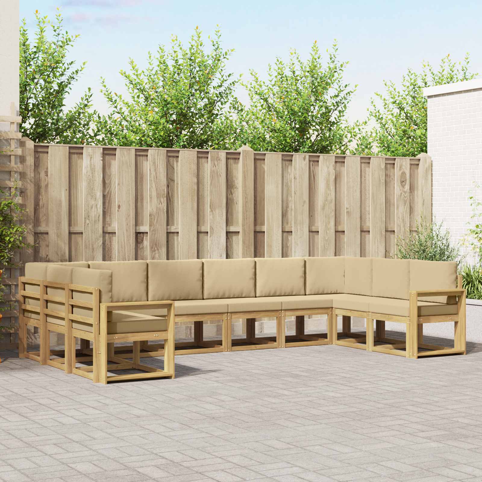 Set vanjskih sofa s jastukom 10 pcs Bijela i bež
