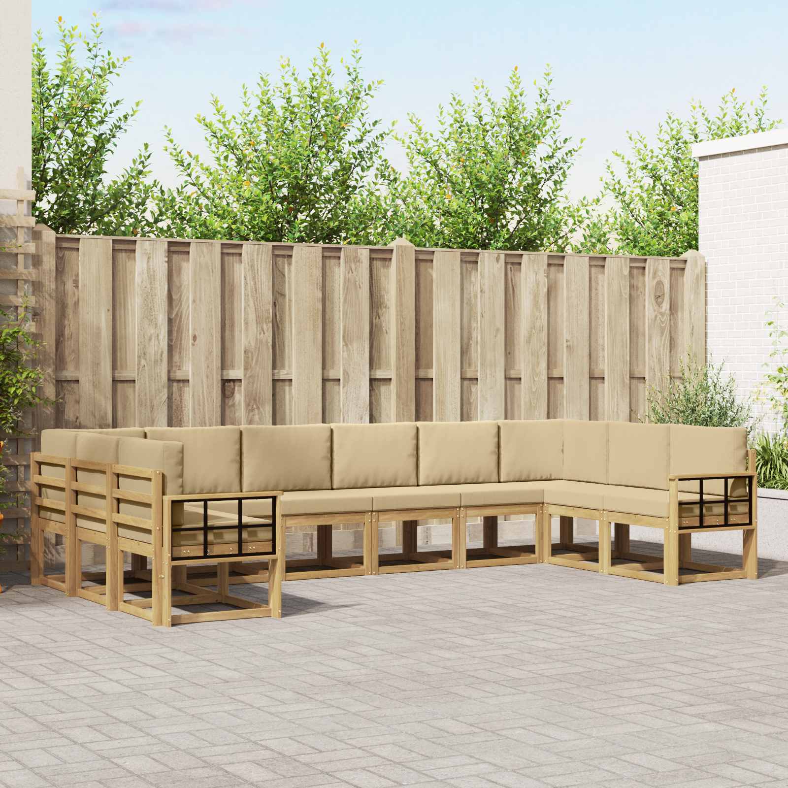 Set vanjskih sofa s jastukom 10 pcs Bijela i bež
