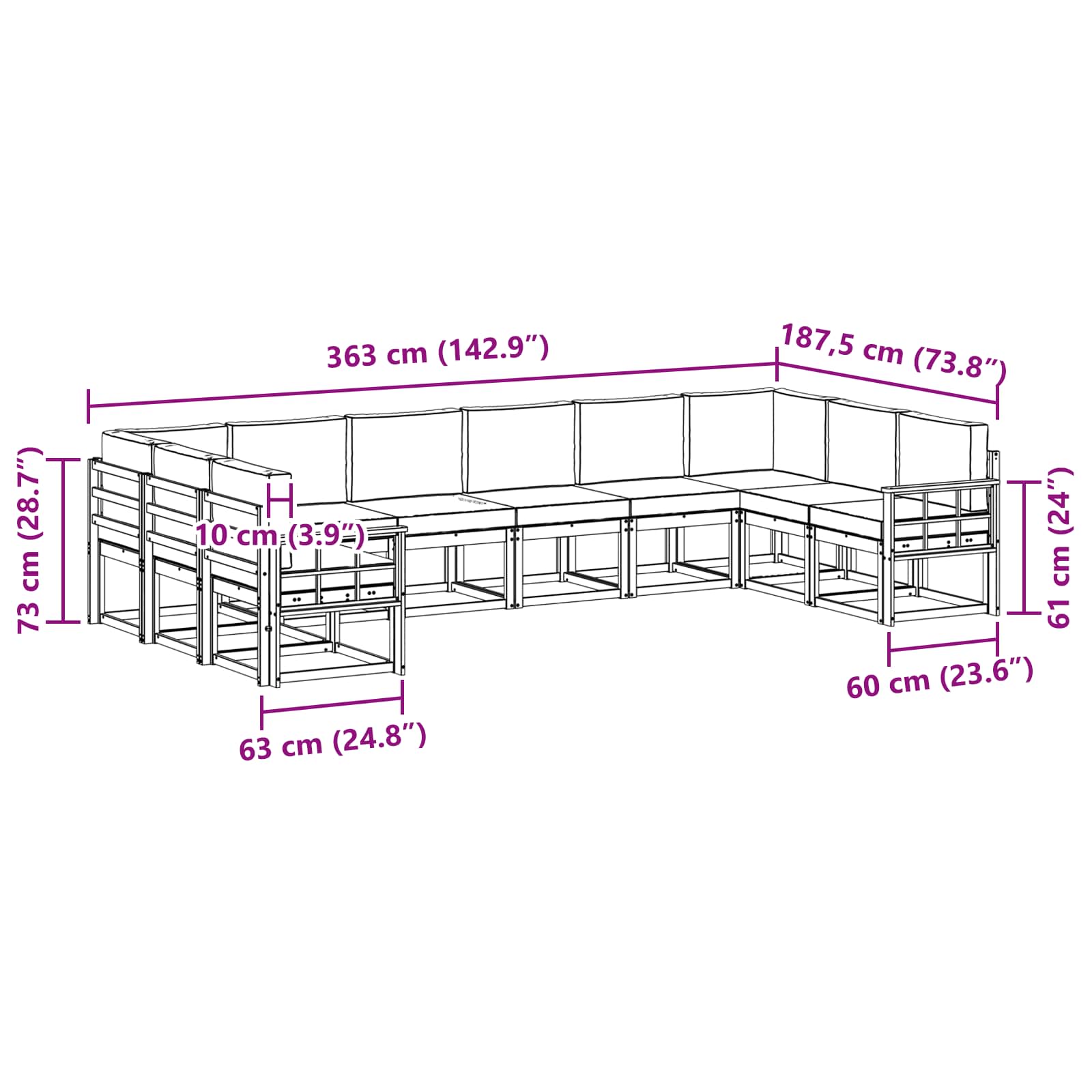 Set vanjskih sofa s jastukom 10 pcs Bijela i bež