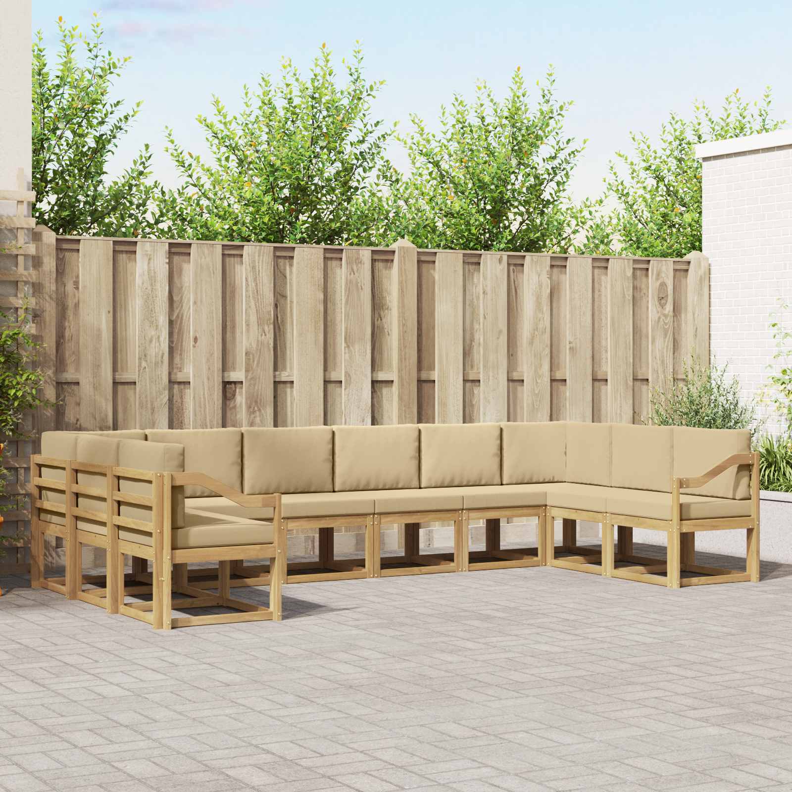 Set vanjskih sofa s jastukom 10 pcs Bijela i bež