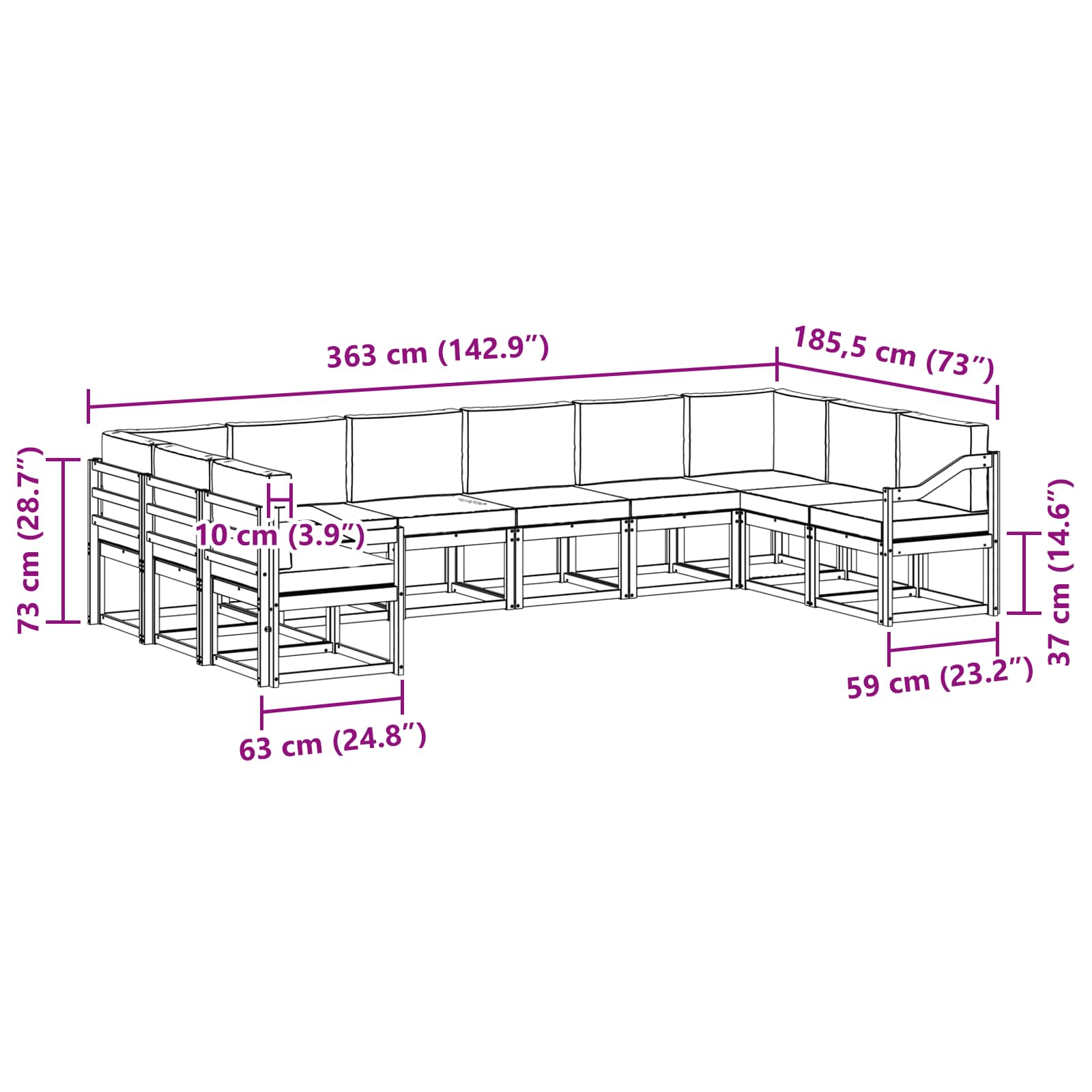 Set vanjskih sofa s jastukom 10 pcs Bijela i bež