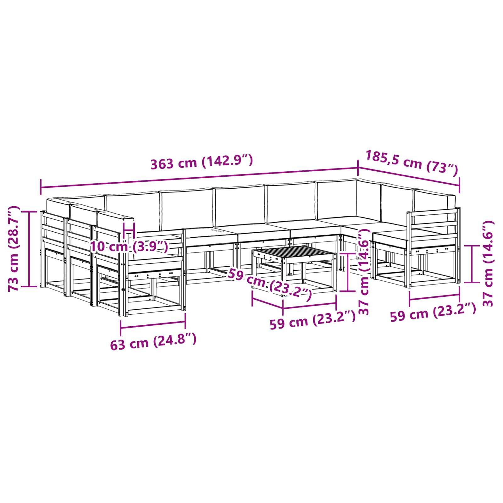 Set vanjskih sofa s jastukom 11 pcs Bijela i krem