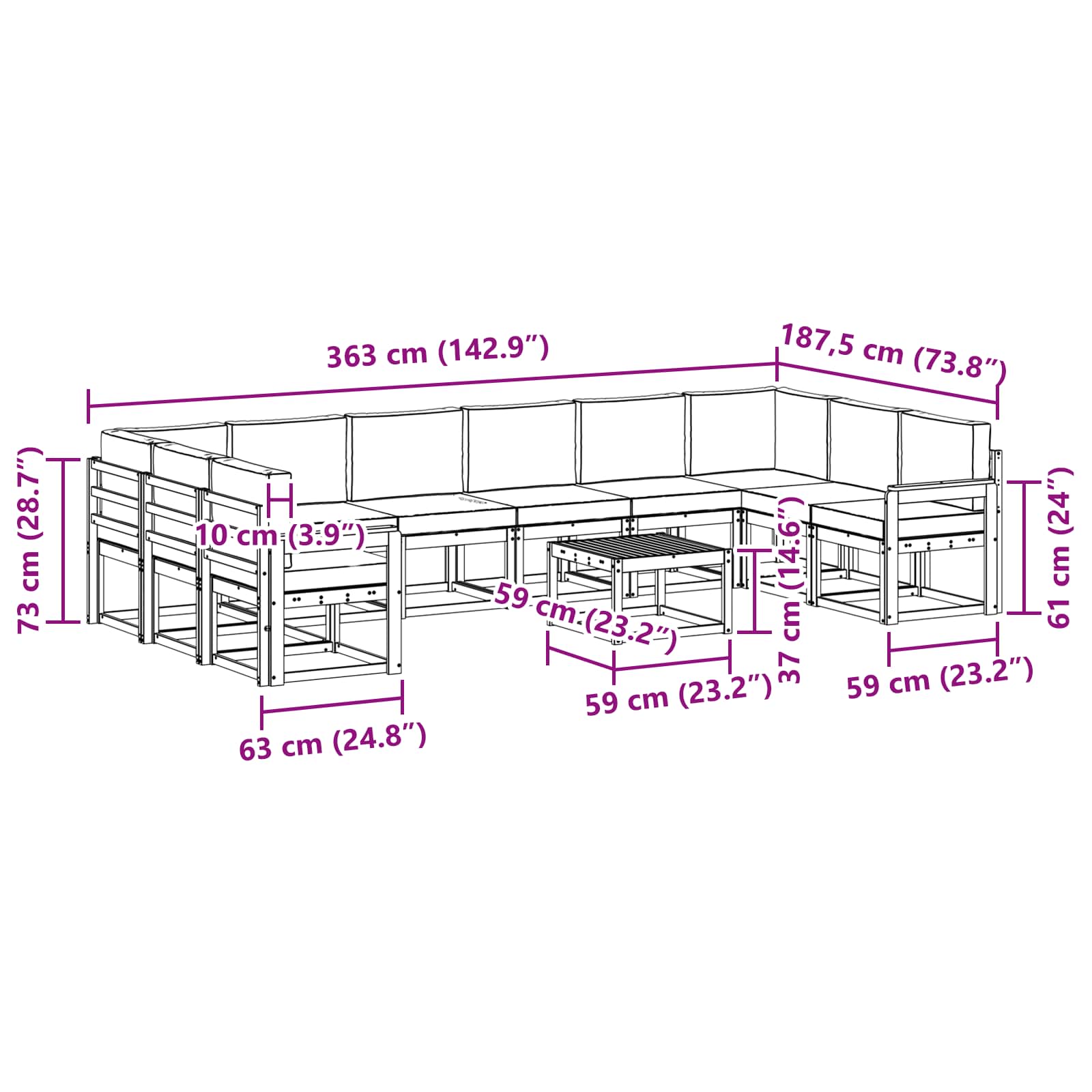Set vanjskih sofa s jastukom 11 pcs Bijela i krem