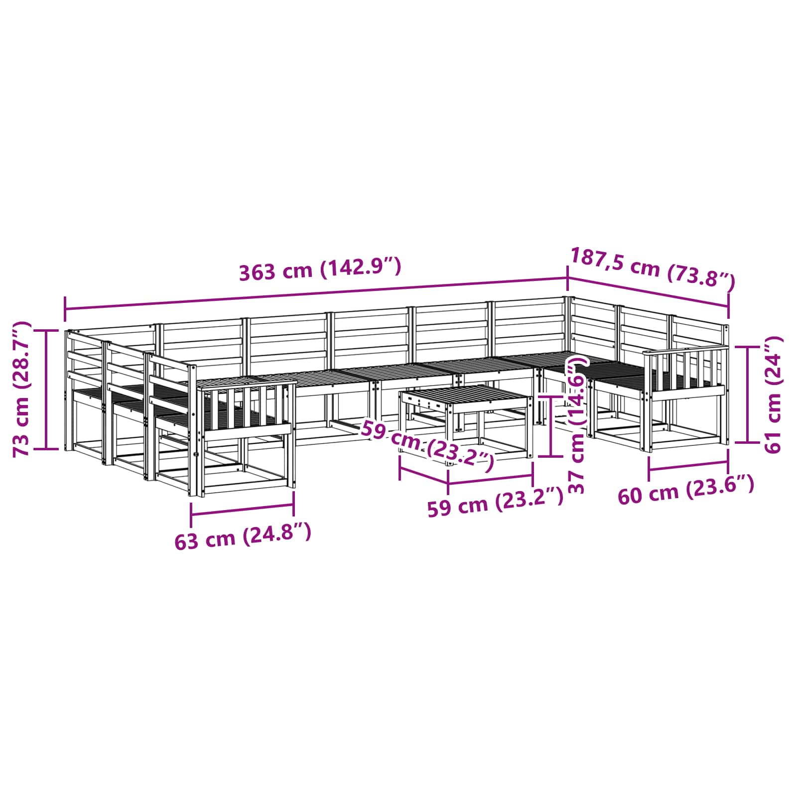 Set vanjskih sofa 11 pcs Bijela Čvrsto drvo akacije