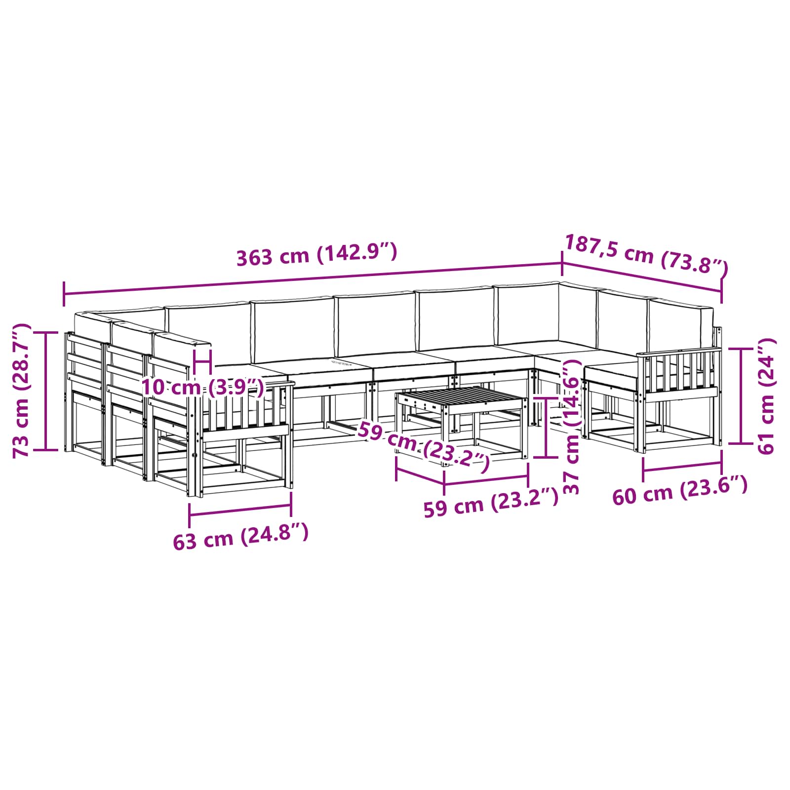 Set vanjskih sofa s jastukom 11 pcs Bijela i krem