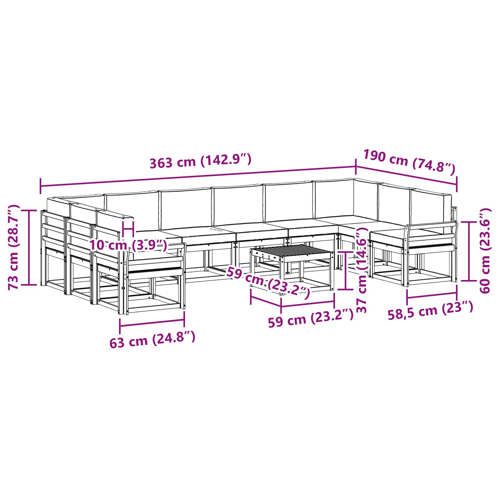 Set vanjskih sofa s jastukom 11 pcs Bijela i krem