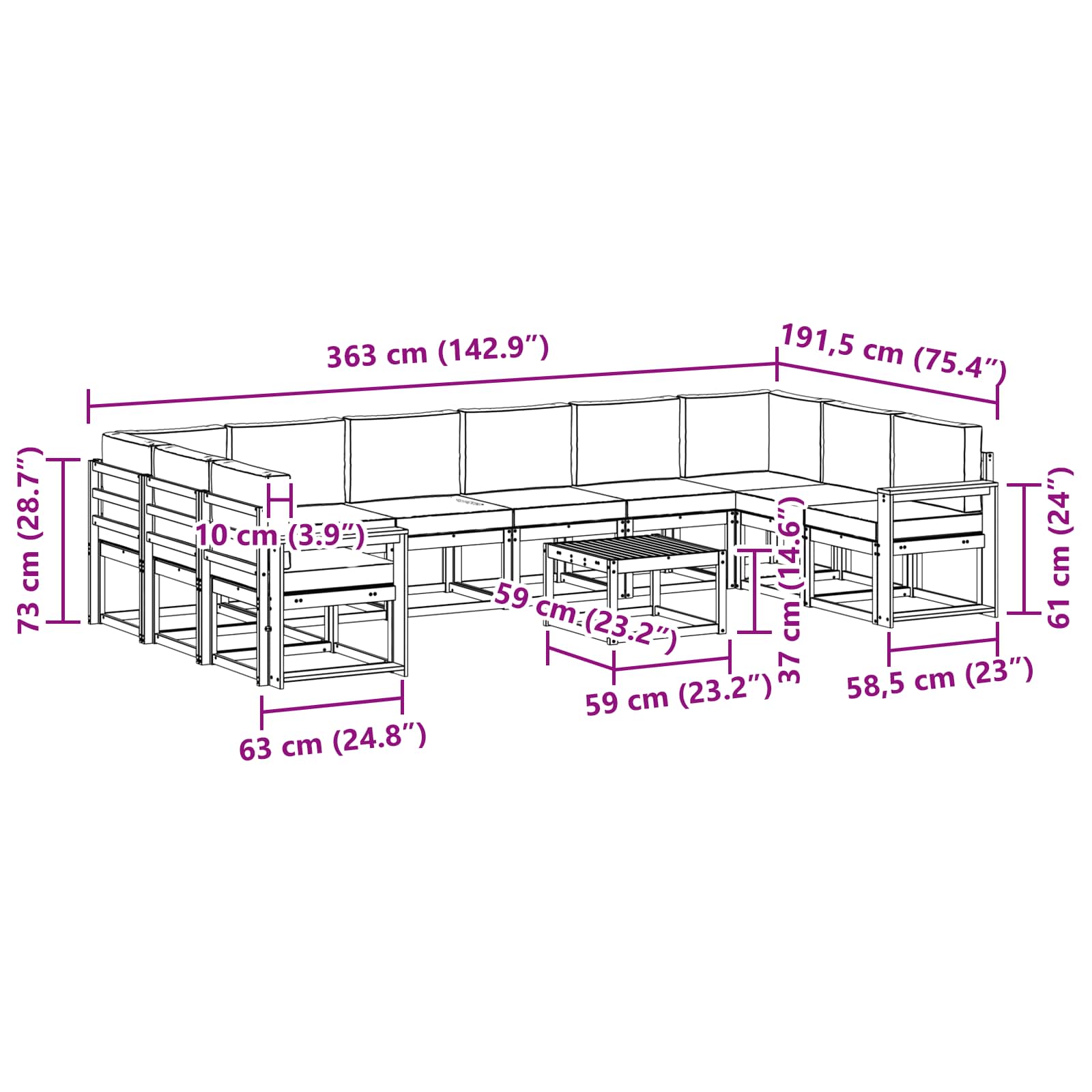 Set vanjskih sofa s jastukom 11 pcs Bijela i krem