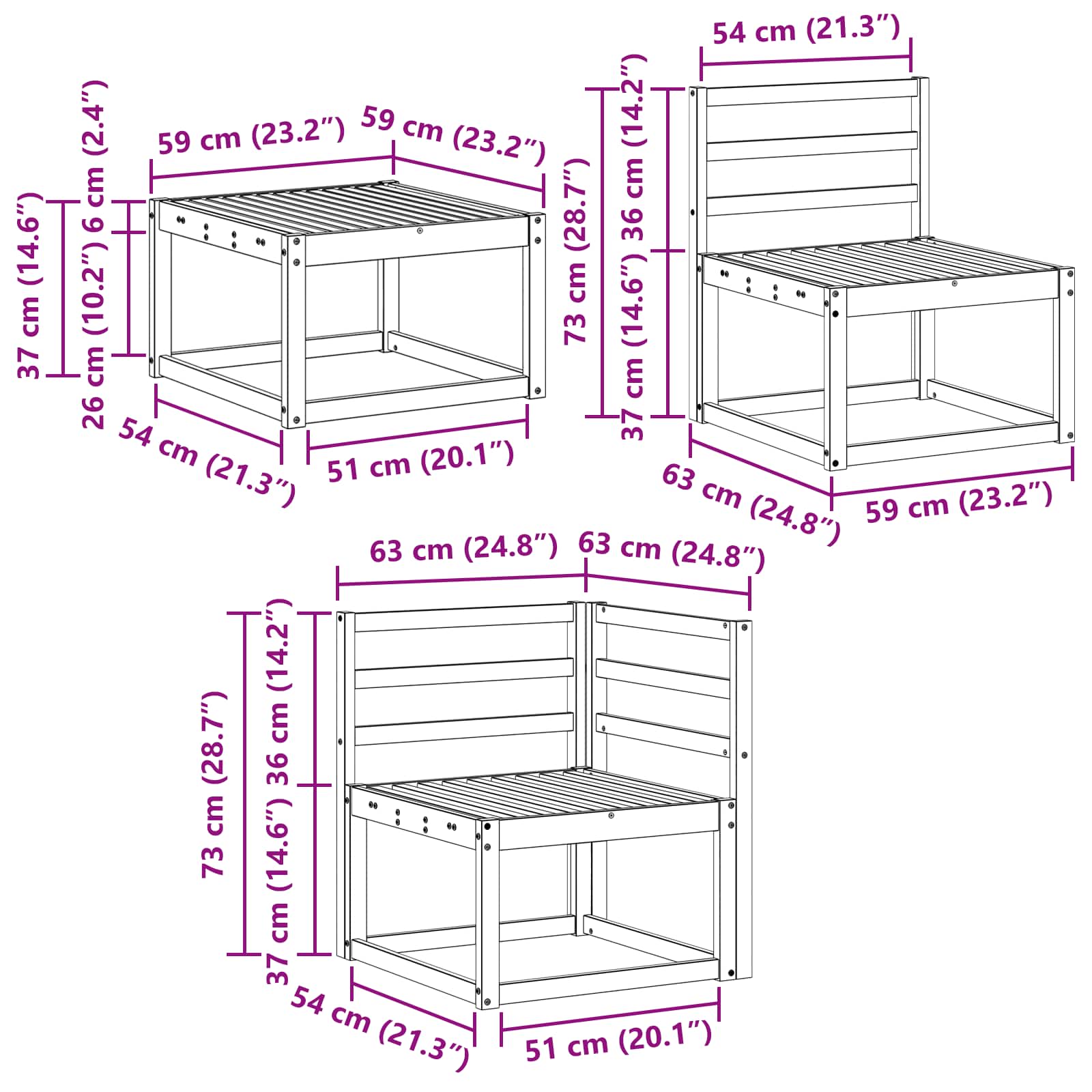 Set vanjskih sofa 11 pcs Bijela Čvrsto drvo akacije