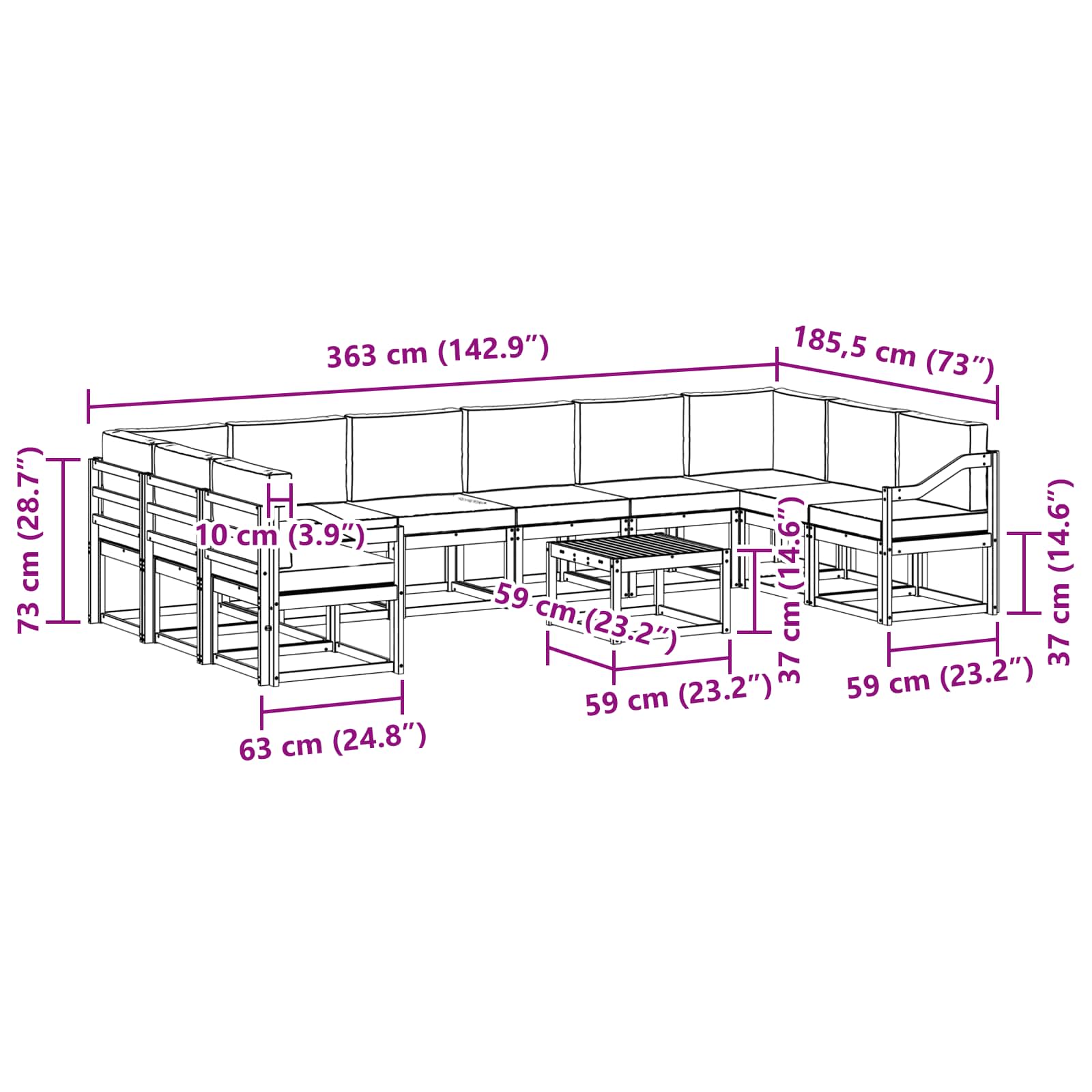 Set vanjskih sofa s jastukom 11 pcs Bijela i krem