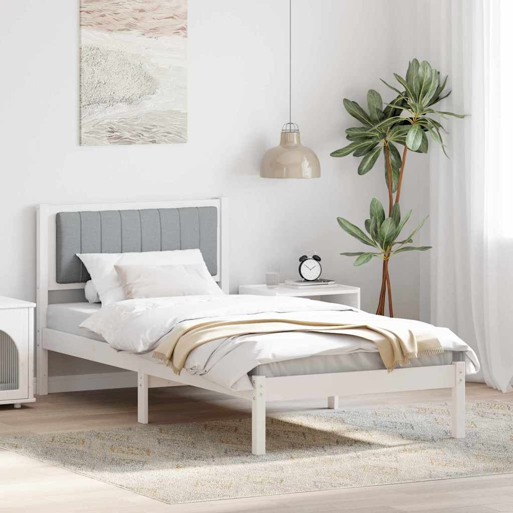 Krevetni okvir s tapiciranim uzglavljem Svijetlo siva Bijela 90 x 200 cm