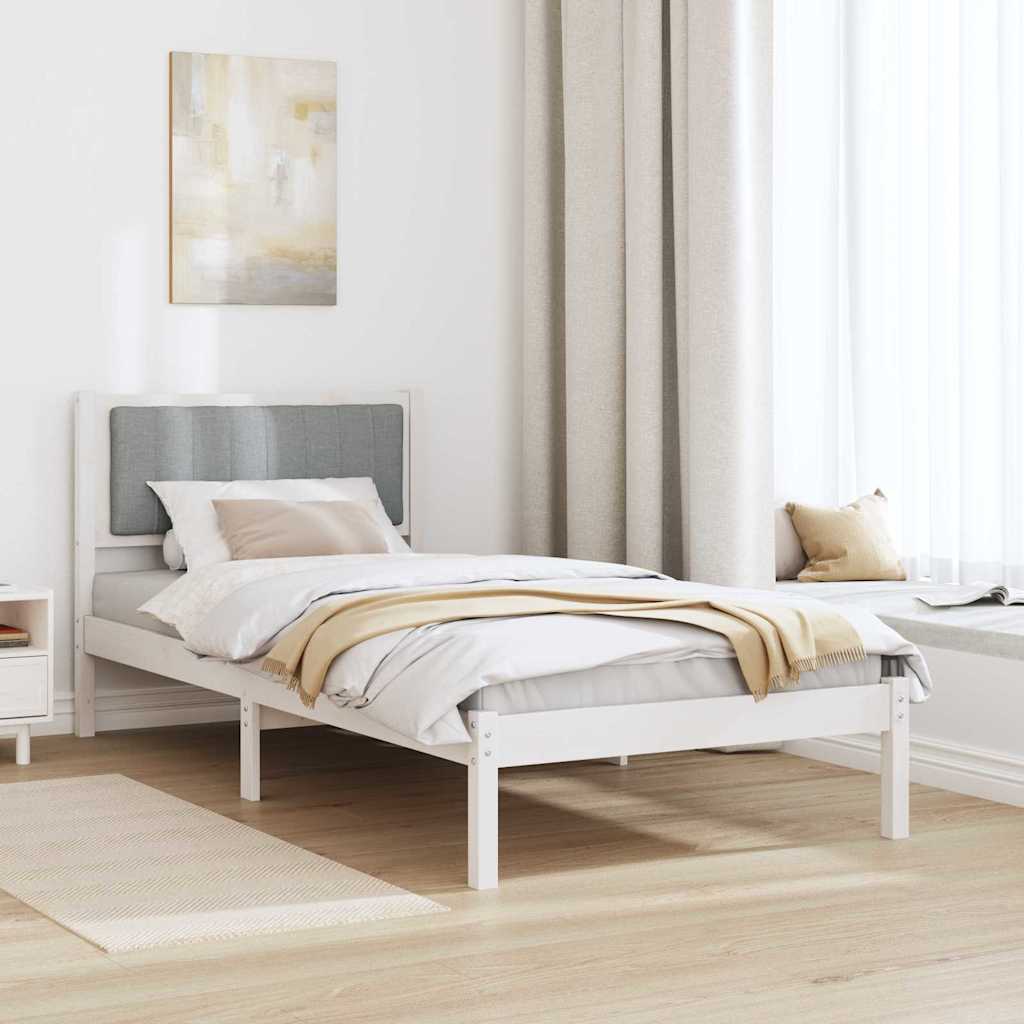 Krevetni okvir s tapiciranim uzglavljem Svijetlo siva Bijela 90 x 200 cm