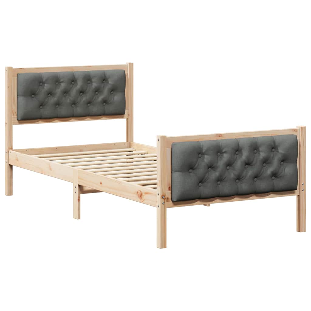 Krevetna konstrukcija Tamno siva 90 x 200 cm Čvrsto borovo drvo Smeđa