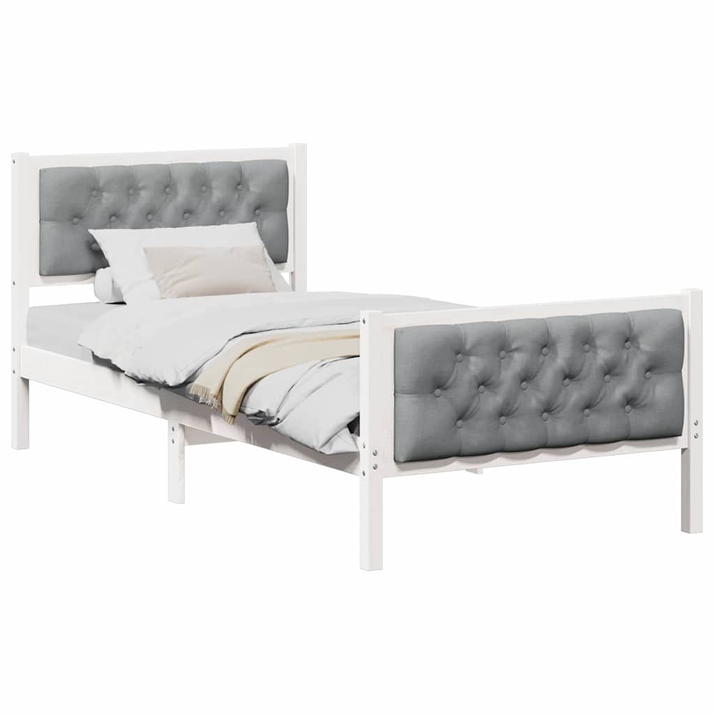 Krevetna konstrukcija s uzglavljem Svijetlo siva 90 x 200 cm Bijela