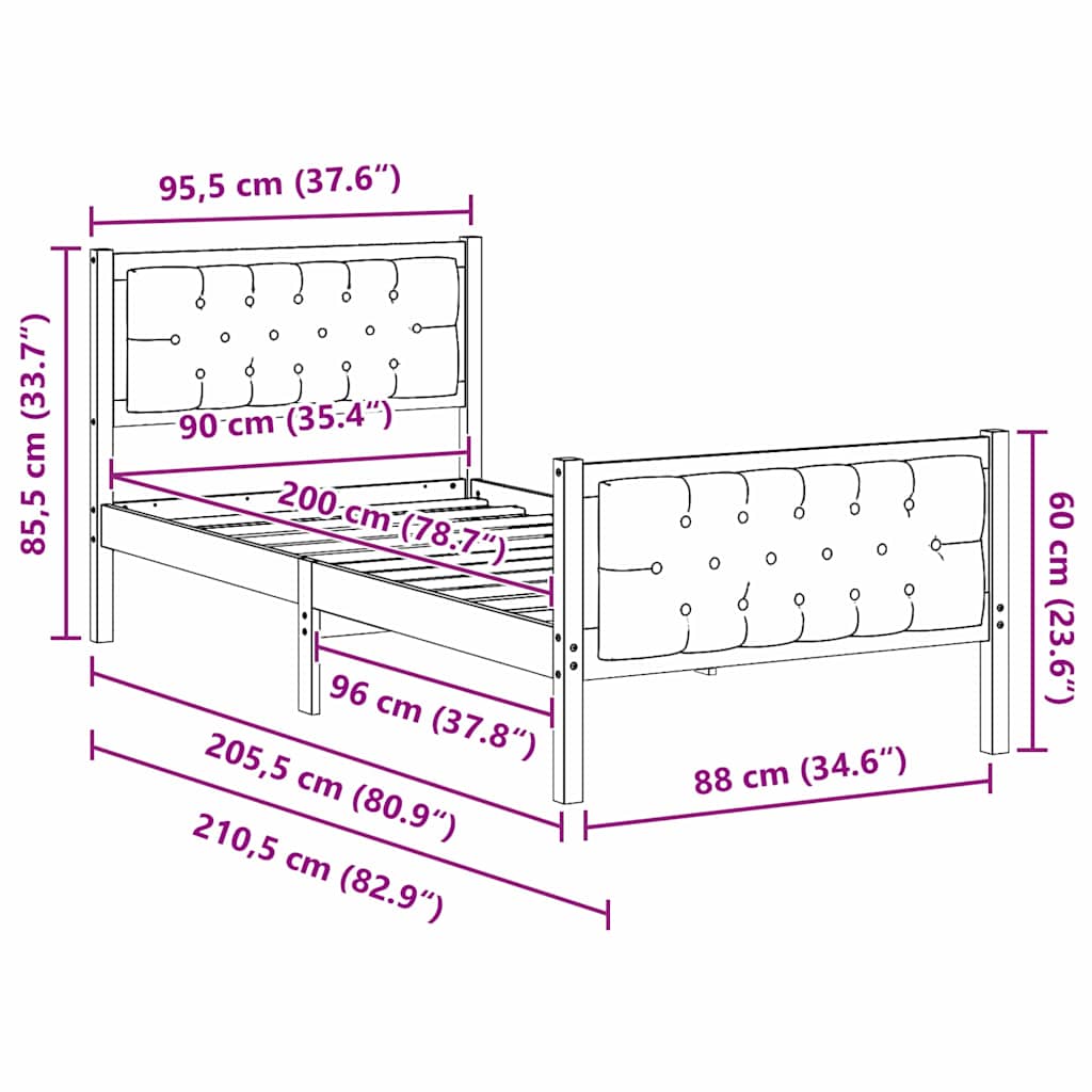 Krevetna konstrukcija s uzglavljem Svijetlo siva 90 x 200 cm Bijela