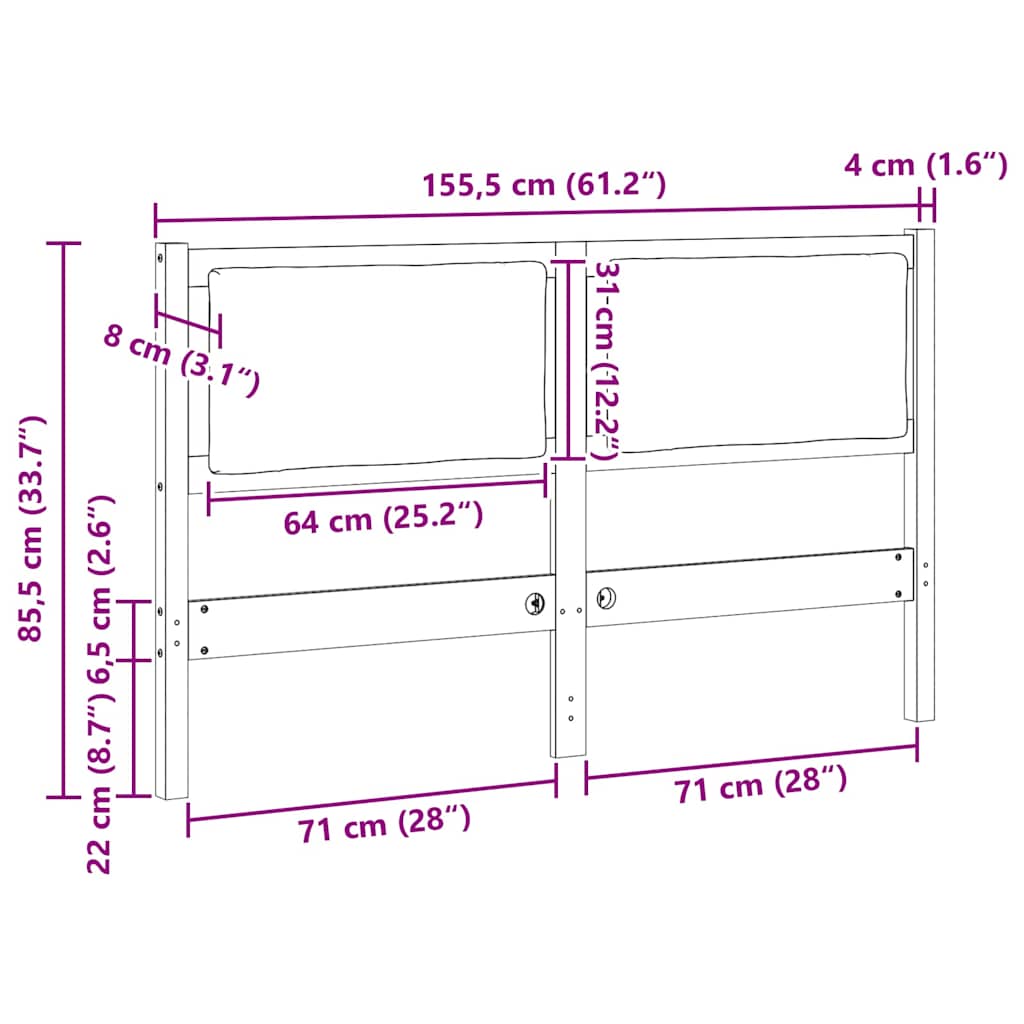 Uzglavlje Smeđa Masivna borovina 150 cm