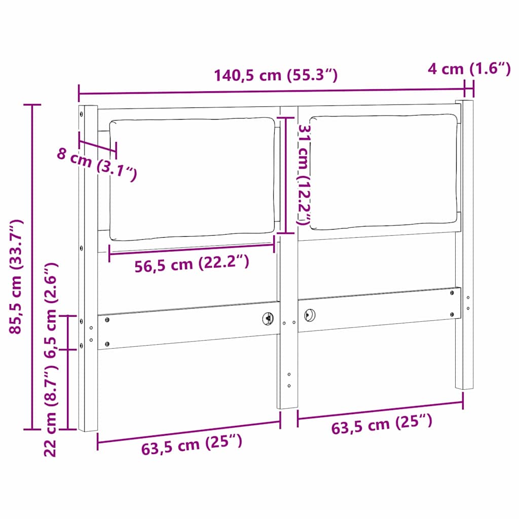 Uzglavlje Smeđa Masivna borovina 135 cm