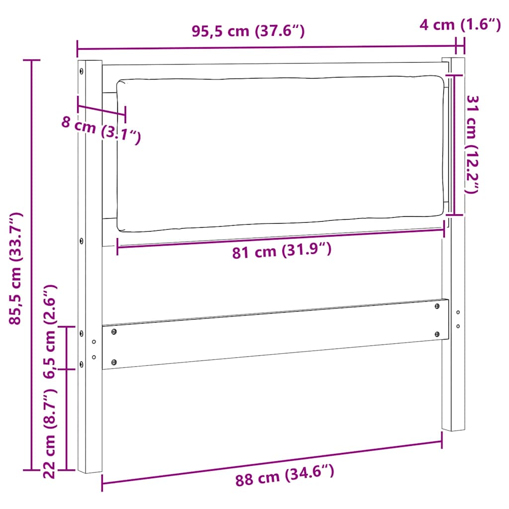Uzglavlje Smeđa Masivna borovina 90 cm