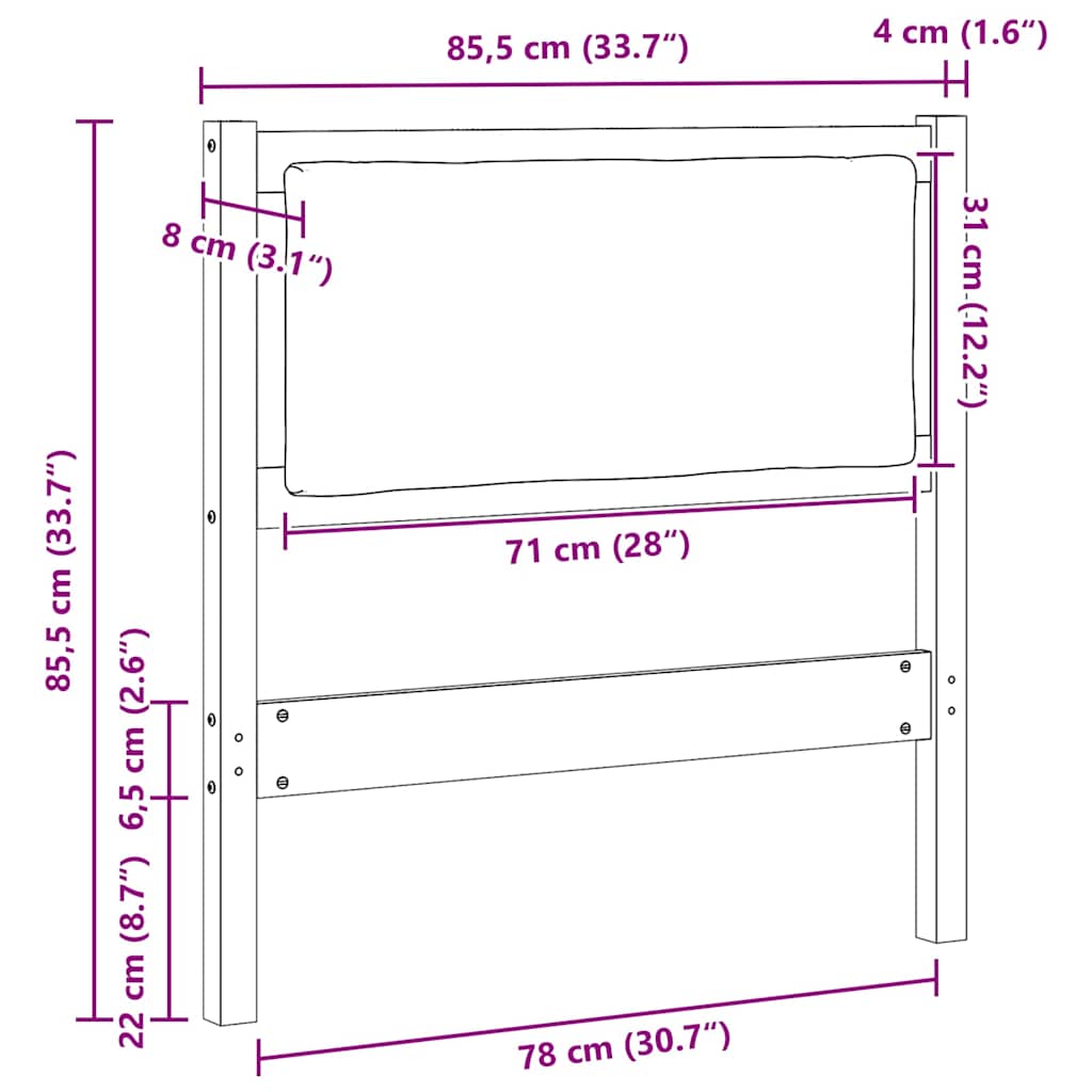 Uzglavlje Smeđa Masivna borovina Bež 80 cm