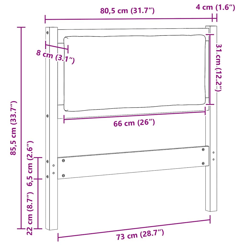 Uzglavlje Smeđa Masivna borovina 75 cm