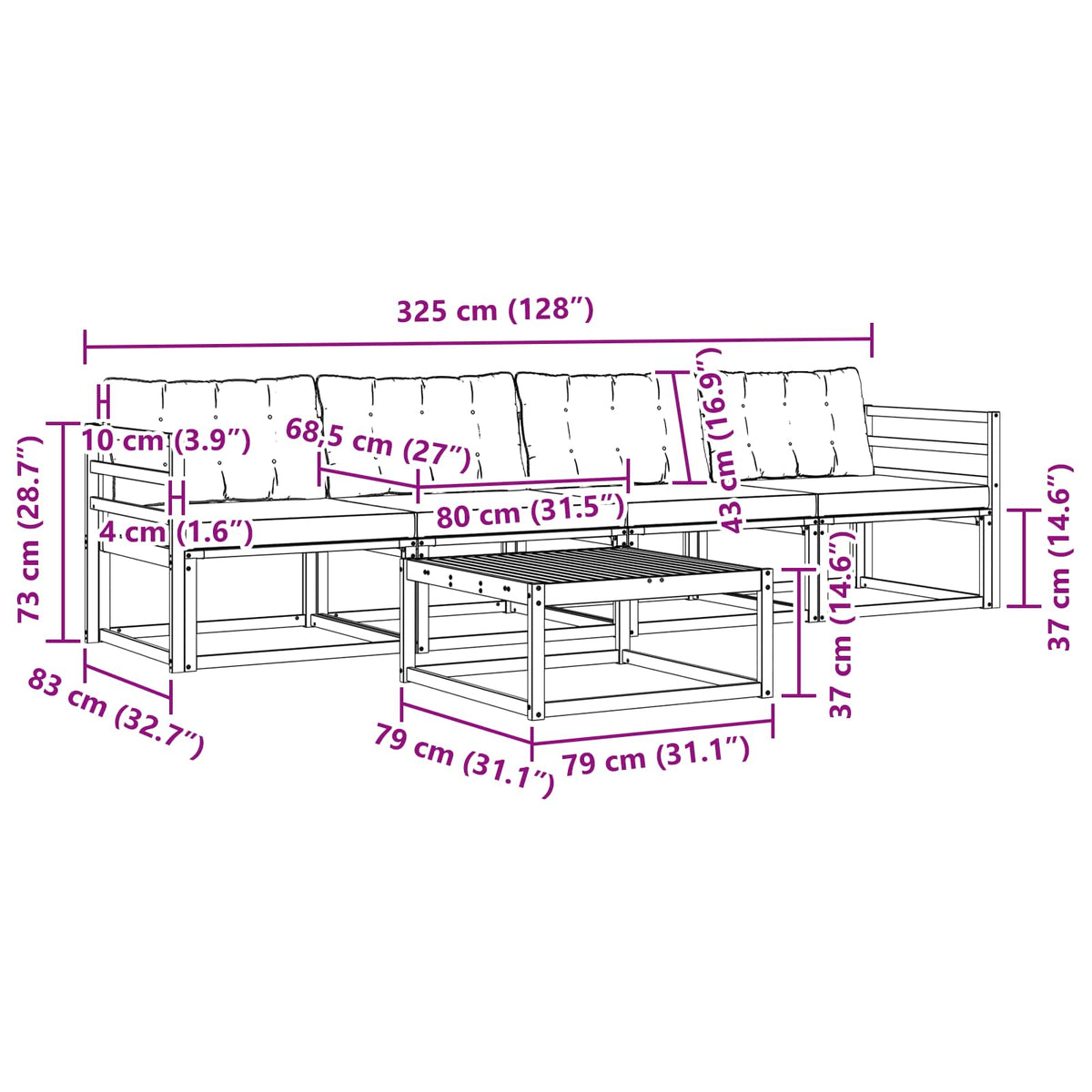 Set vanjskih sofa 5 kom. Bijela i svjetlosiva Smeđa 79 x 79 x 37 cm