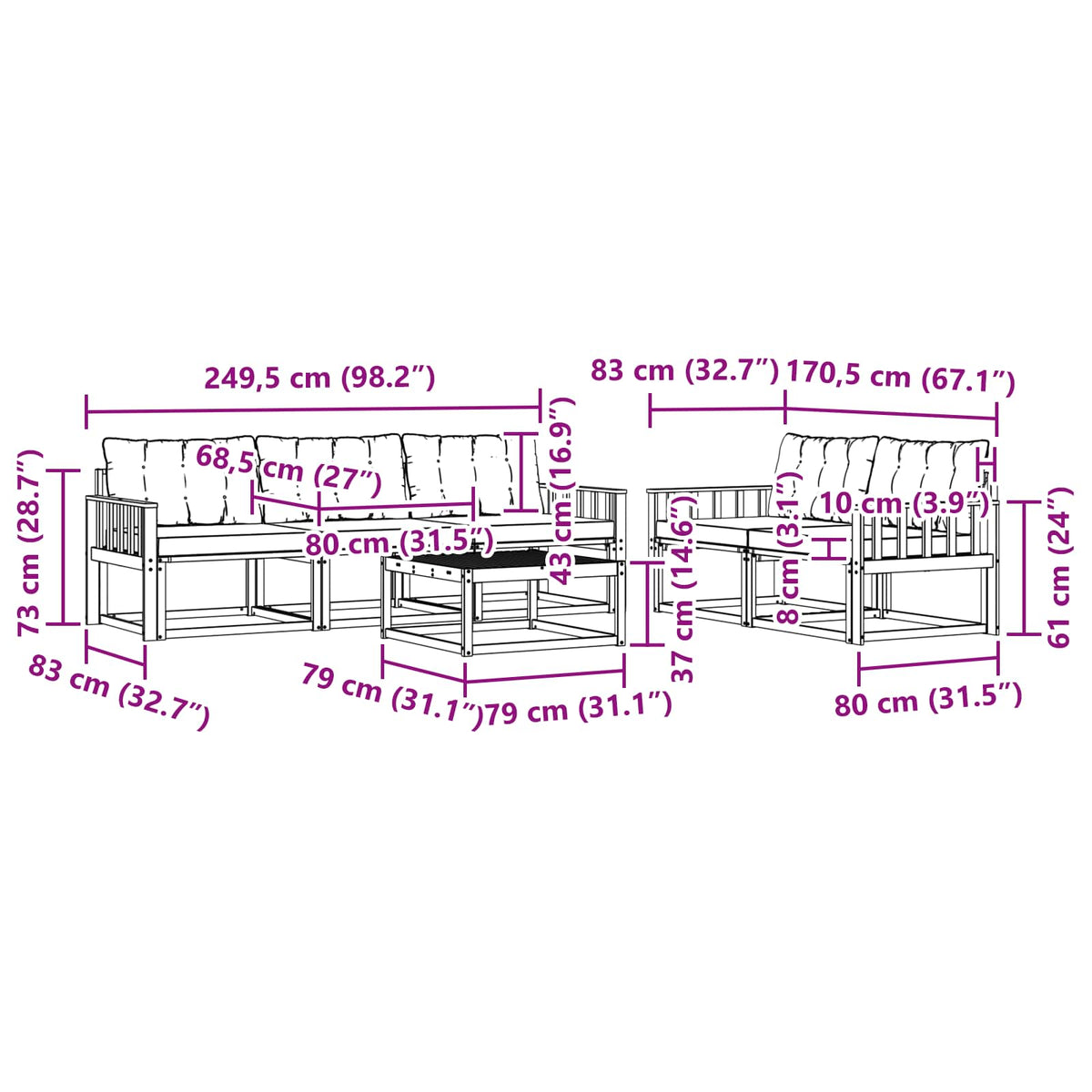 Set vanjskih sofa 6 kom. Bijela i krem Smeđa 79 x 79 x 37 cm