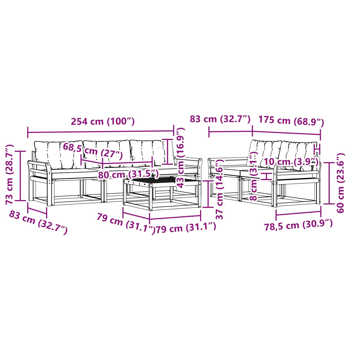 Set vanjskih sofa 6 kom. Bijela i bež Smeđa 79 x 79 x 37 cm